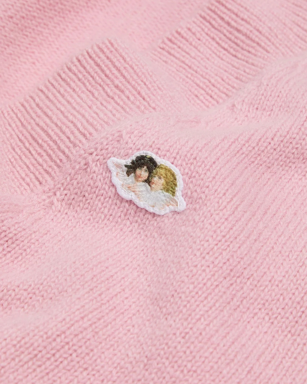 V-Neck Sweater Cashmere Blend Angel Patch Baby Pink