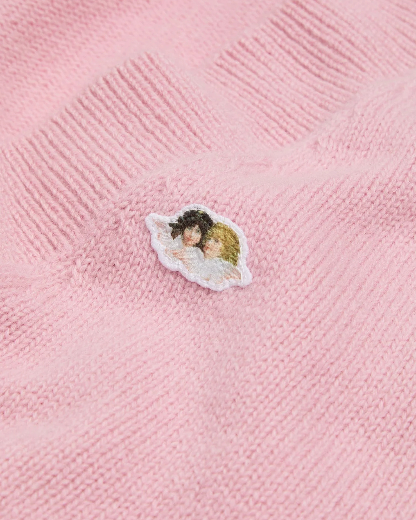 V-Neck Sweater Cashmere Blend Angel Patch Baby Pink