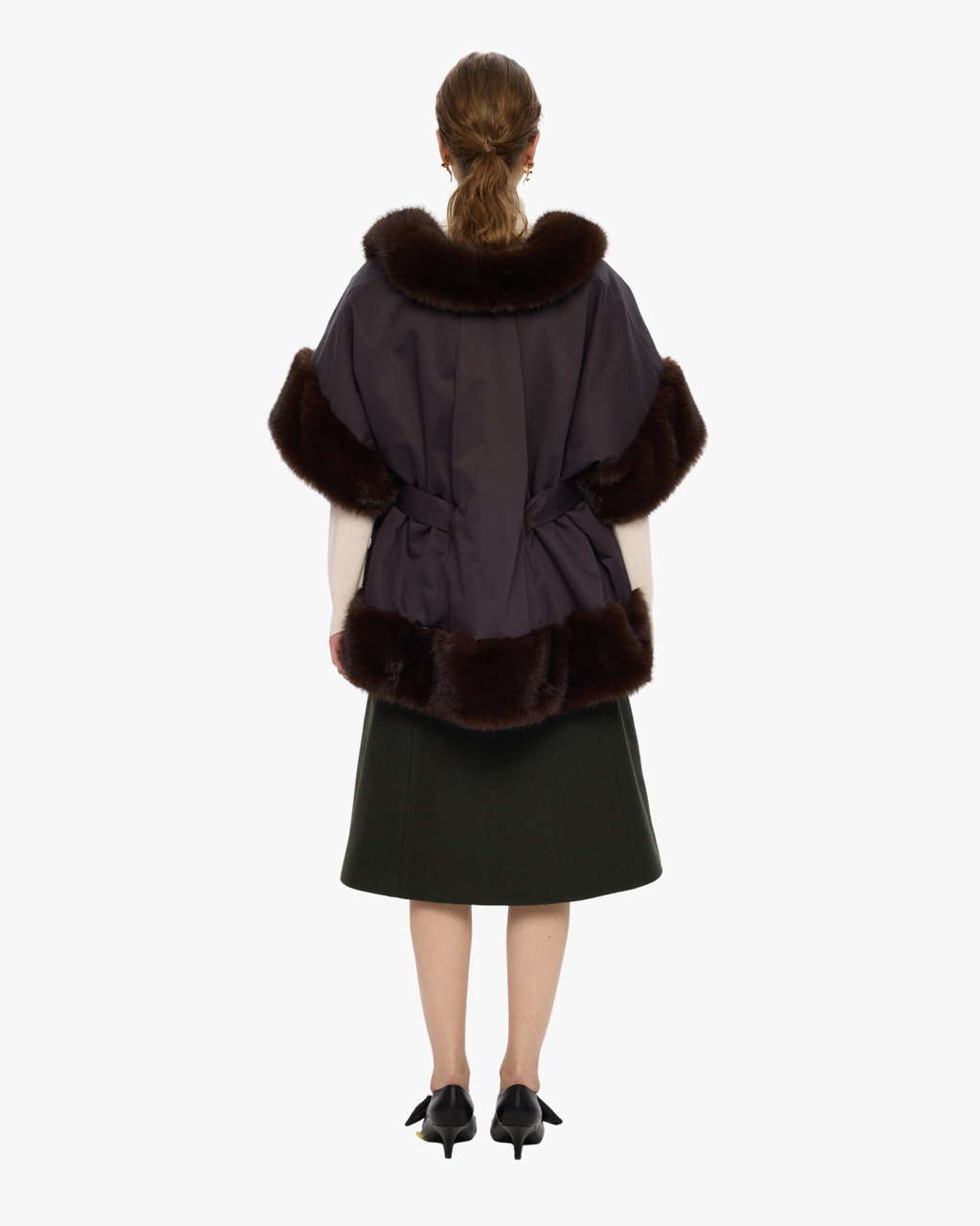 Cape Fur With Belt Brown