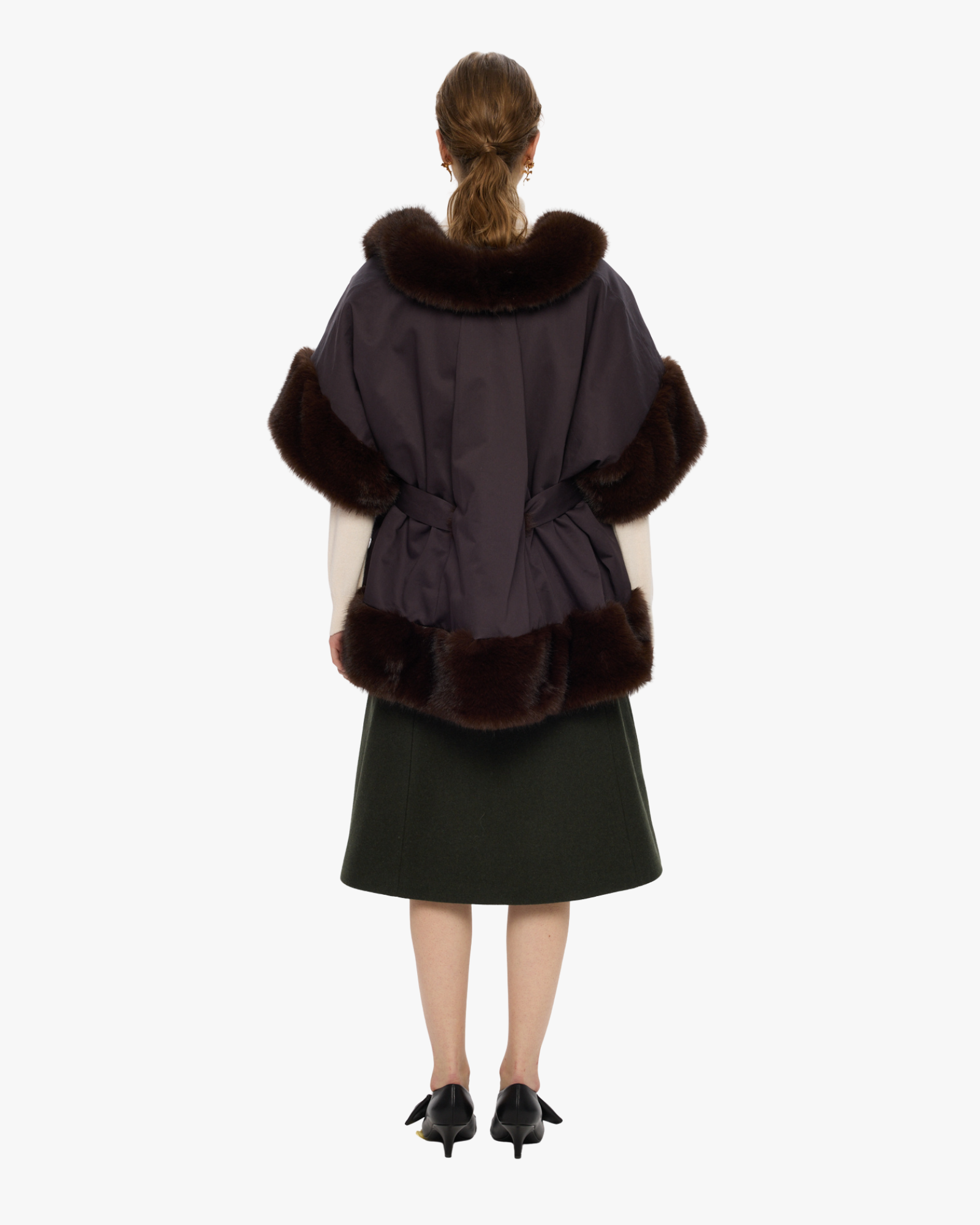 Cape Fur With Belt Brown