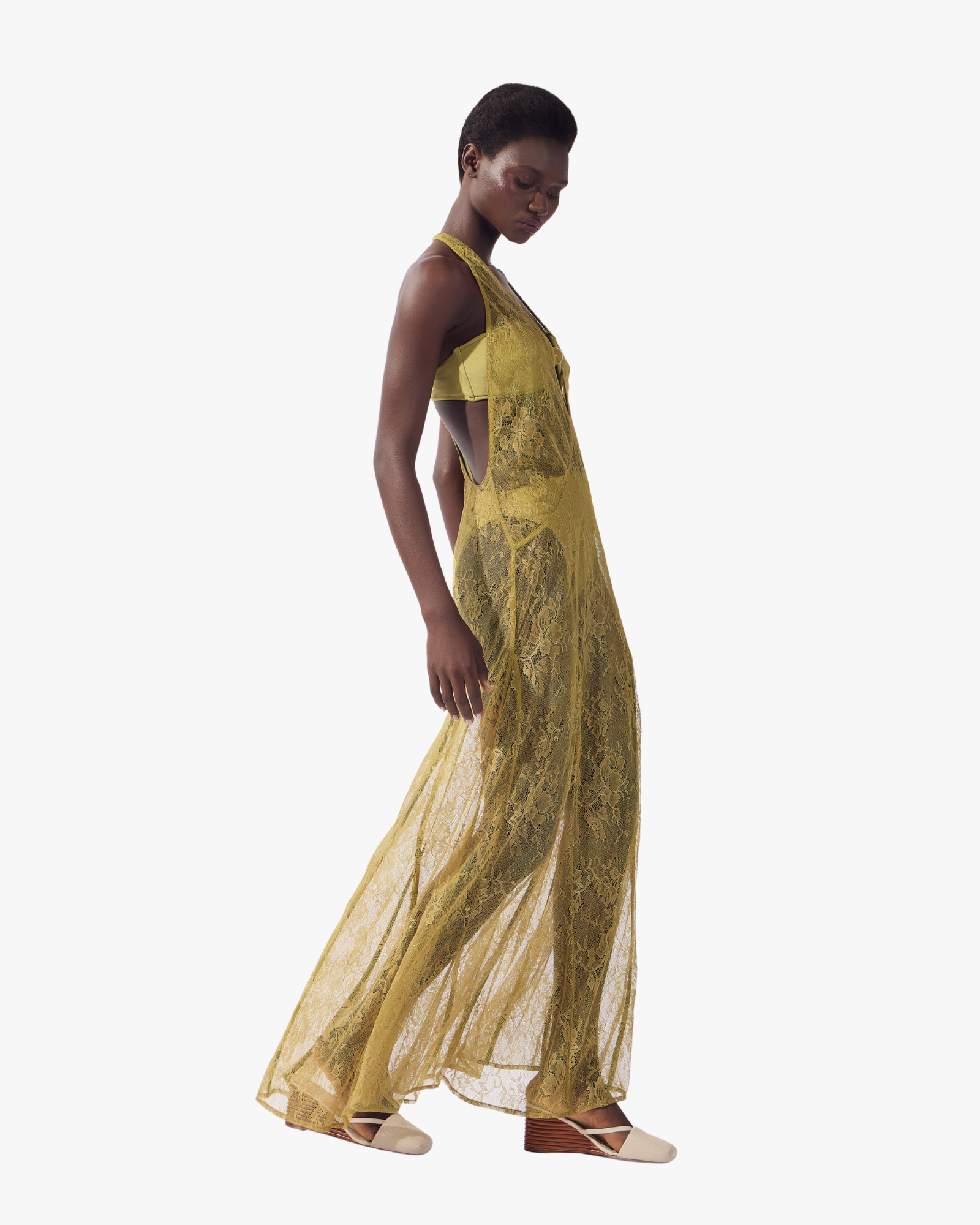 Lace Bare-Back Maxi Dress Pistachio