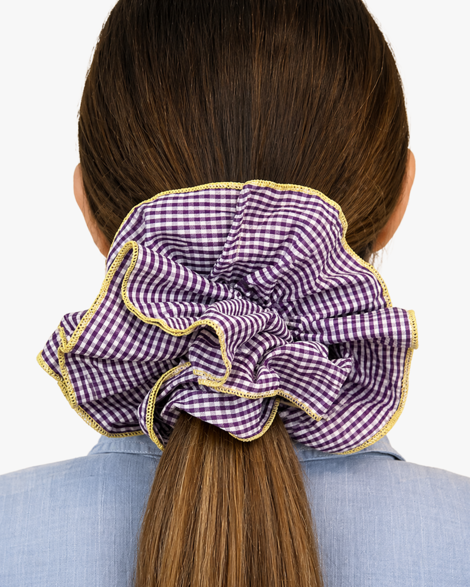 Oversized Vichy Scrunchies Purple And Yellow