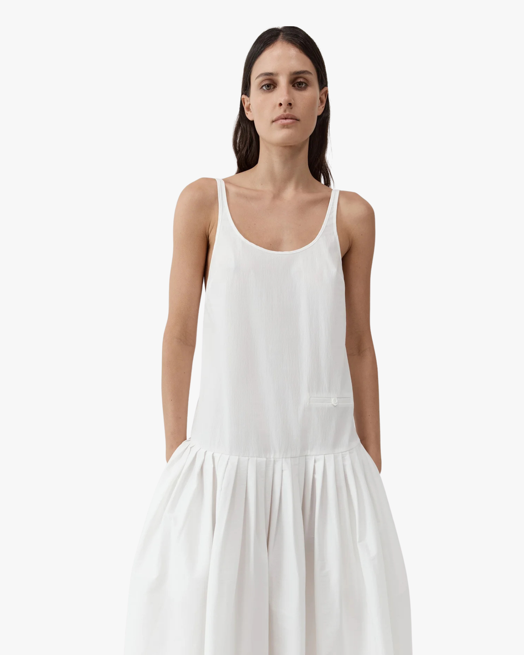 Relaxed Pleat Dress Off White