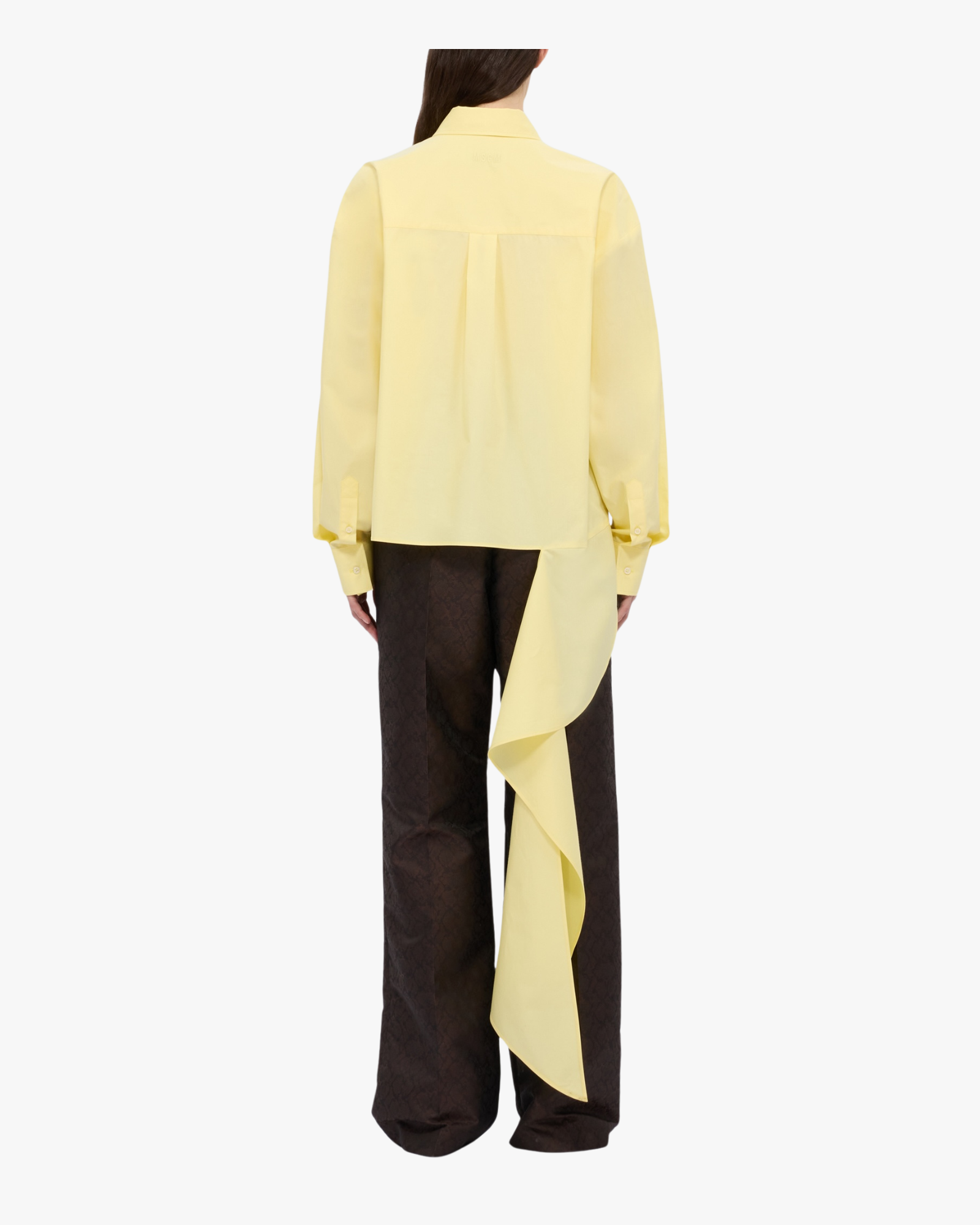Yellow cotton poplin shirt with asymmetrical detail