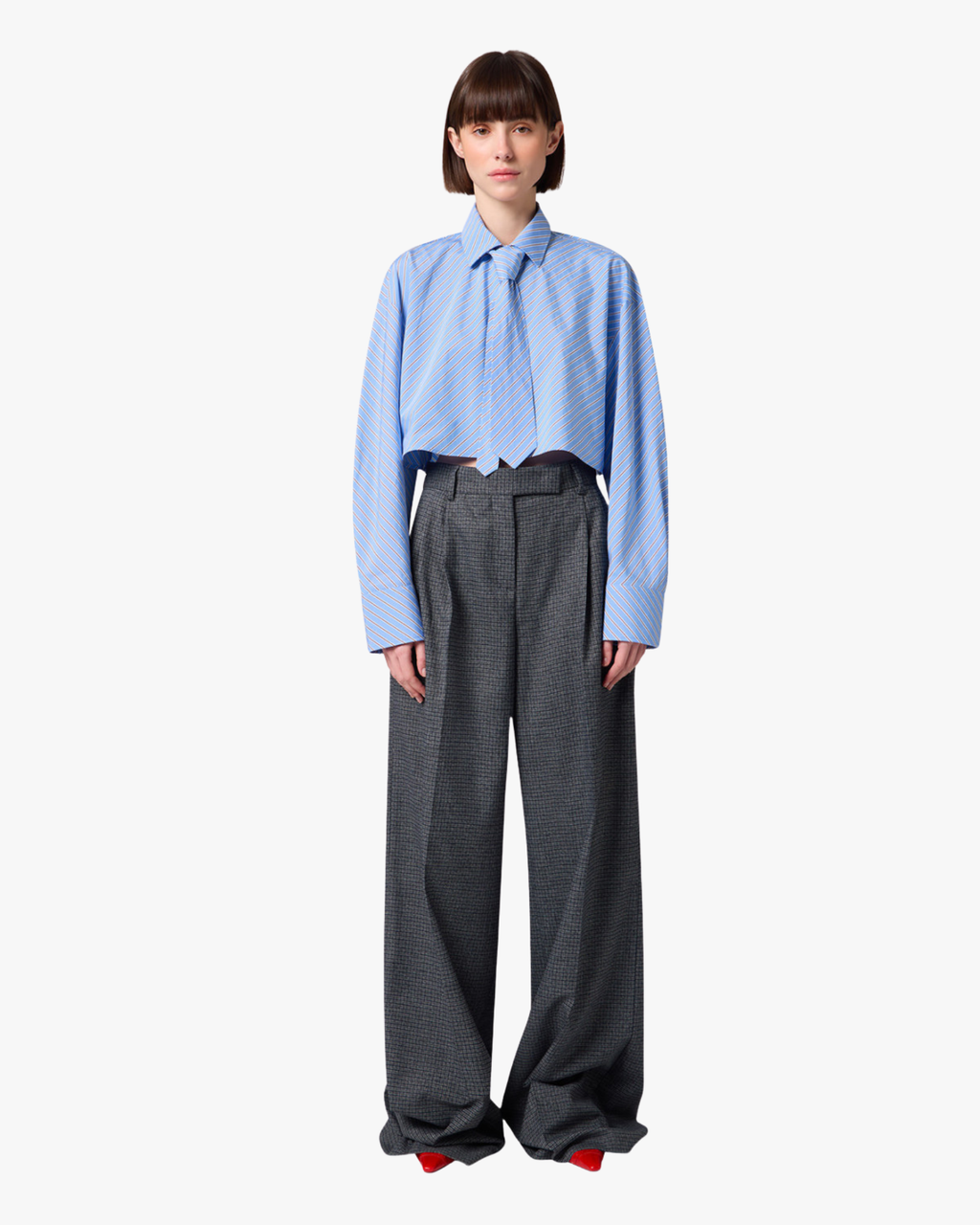 Flared Pants With Micro Houndstooth Pattern Grey