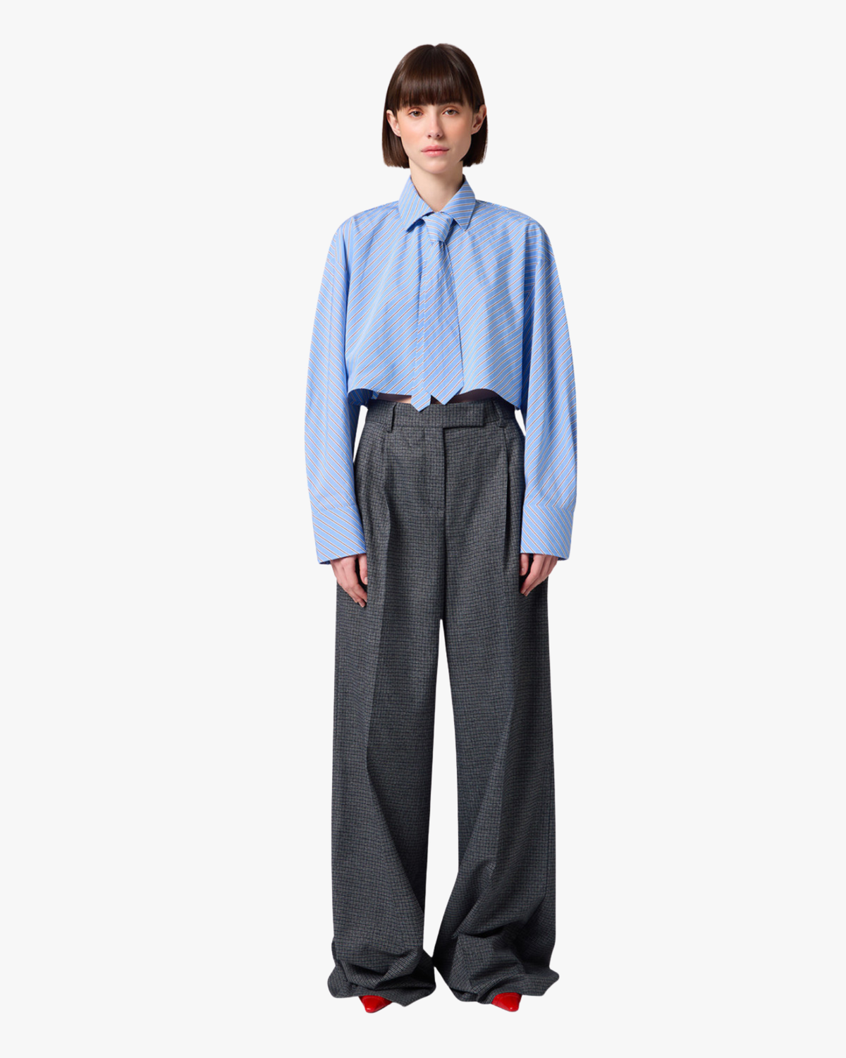Flared Pants With Micro Houndstooth Pattern Grey