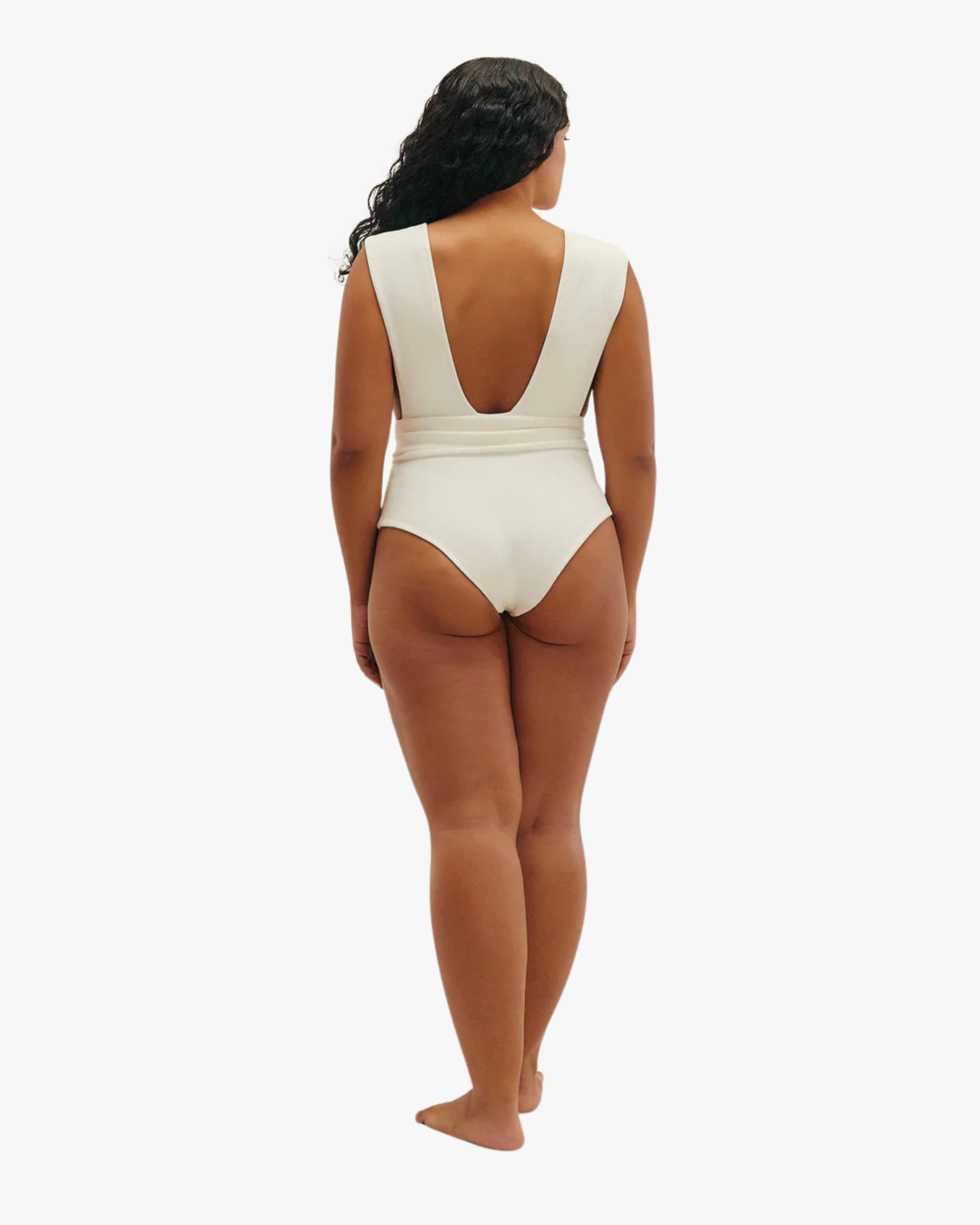 Crepe V One Piece Swimsuit Off White