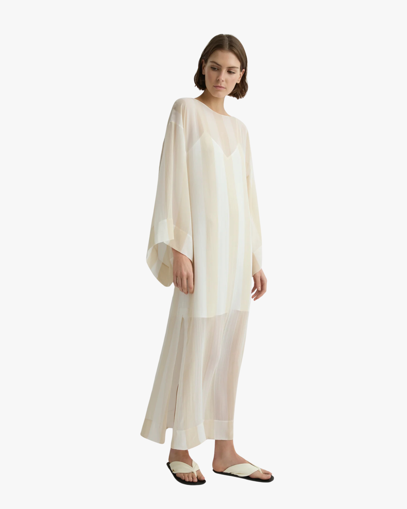Capri Silk Kimono Sleeve Maxi Ecru Stripe