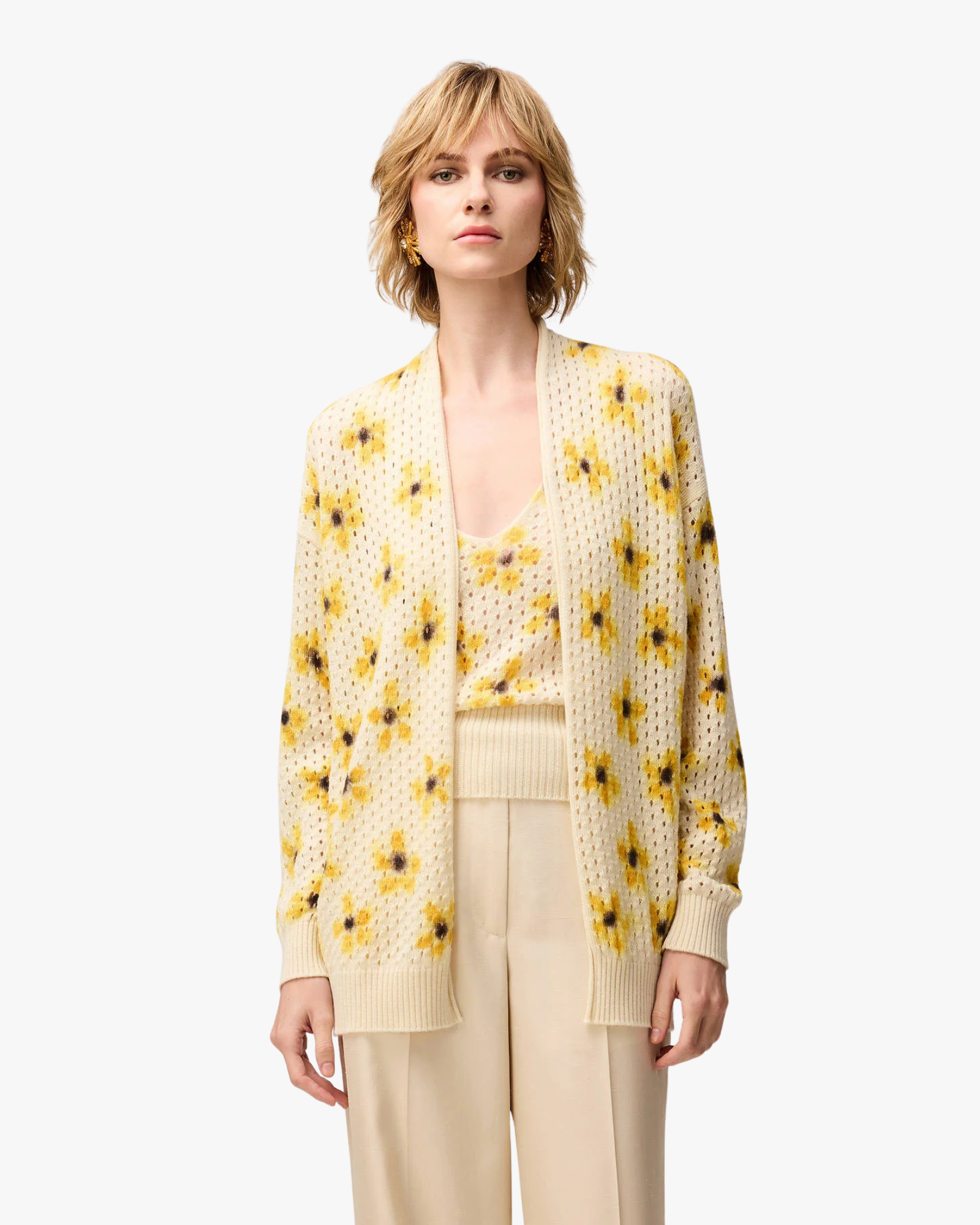 Cashmere Openwork Knit Cardigan Butter