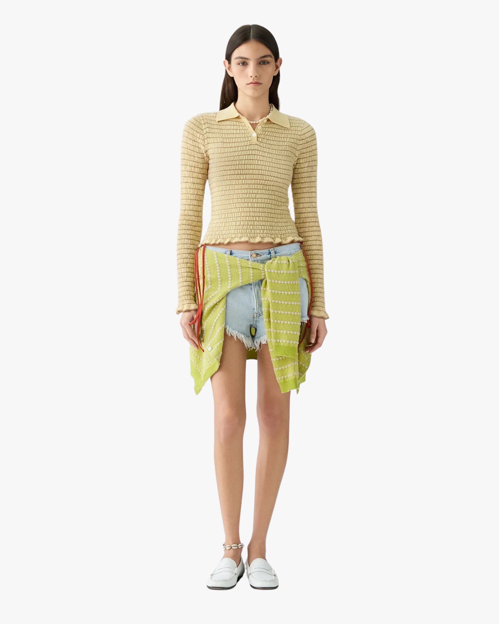 Polo Smocked Shrunken Camel
