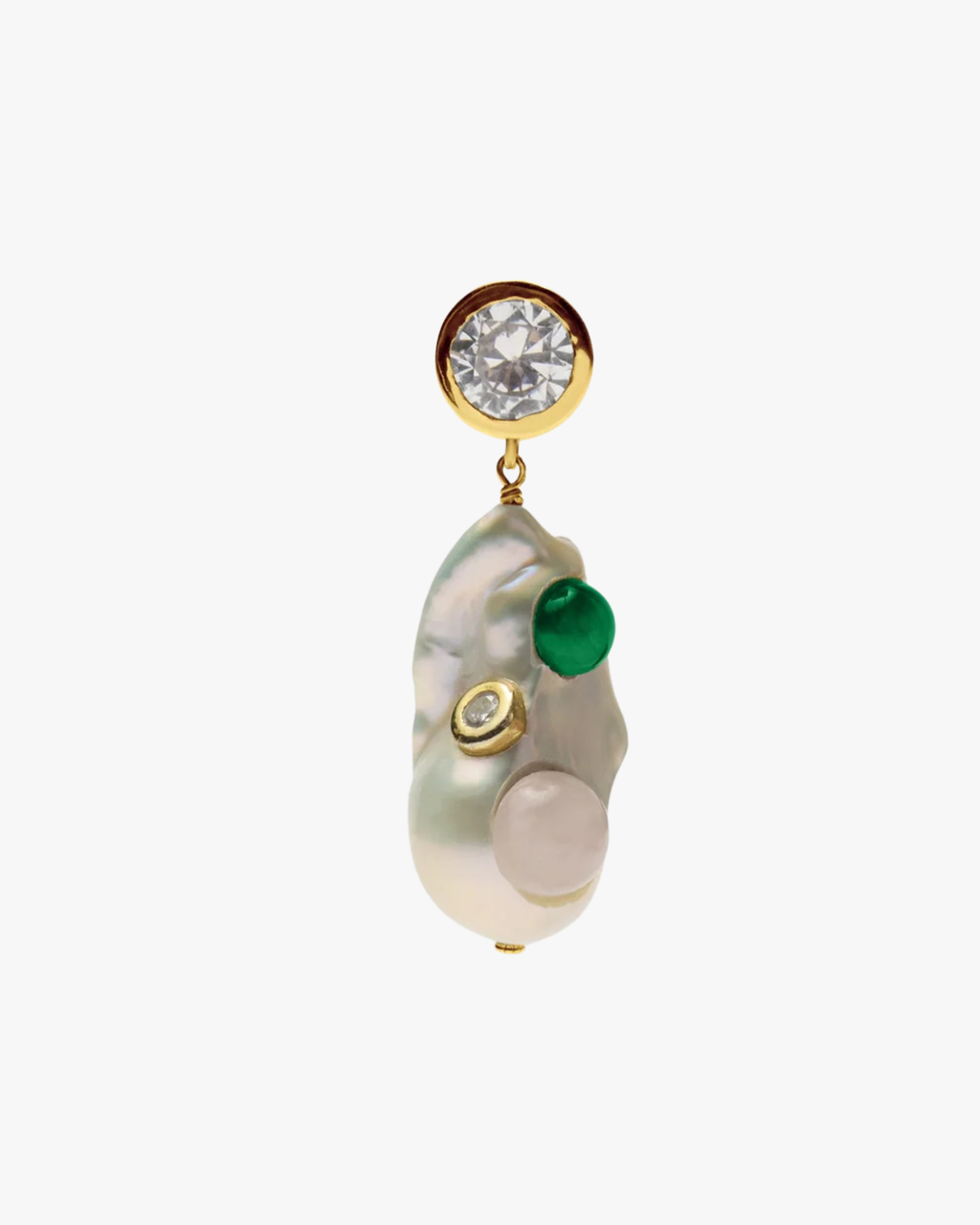 Single Earring Pearl With Inclusion Zircon And Stones