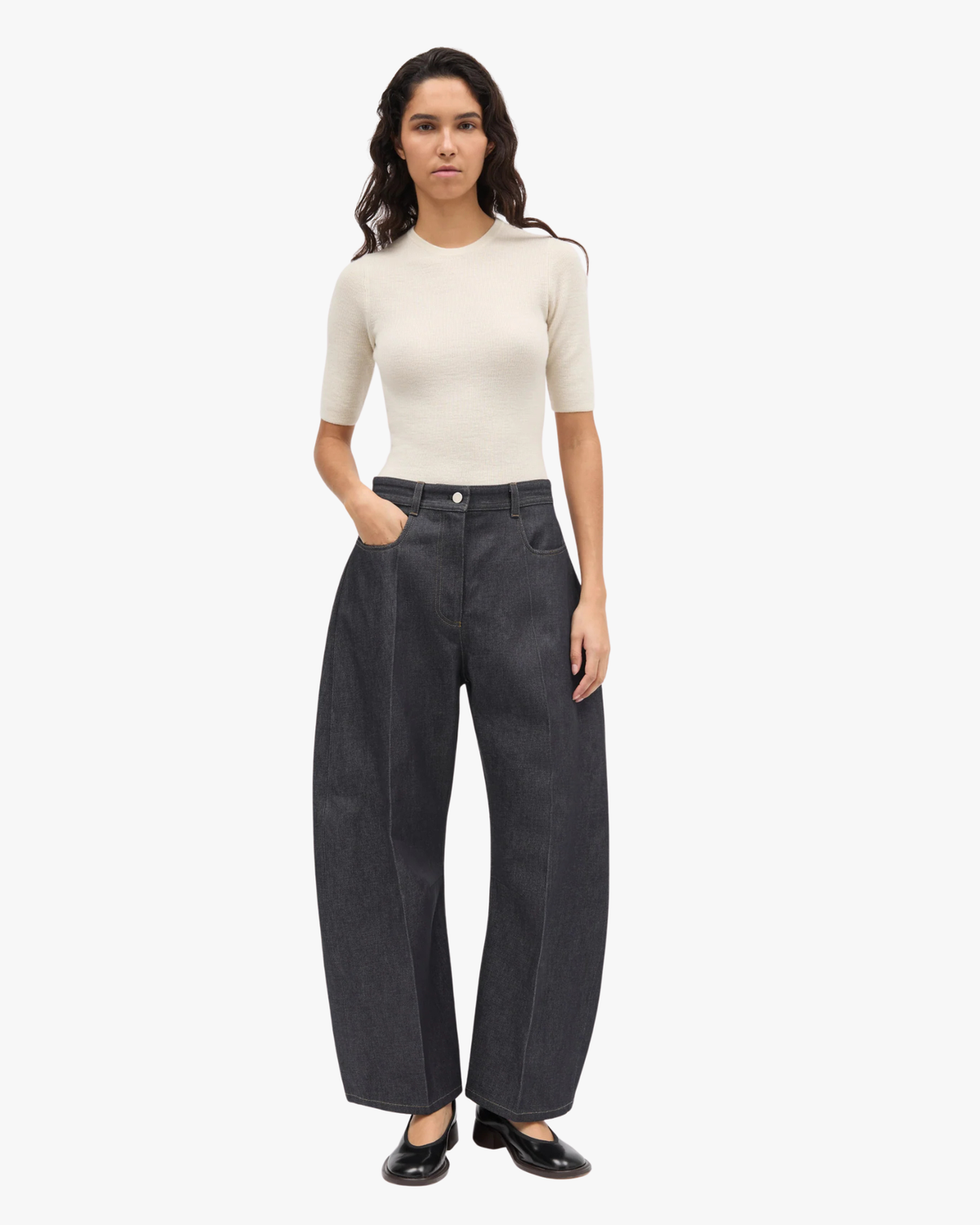 Cropped Barrel-Leg Jeans Pella Blue