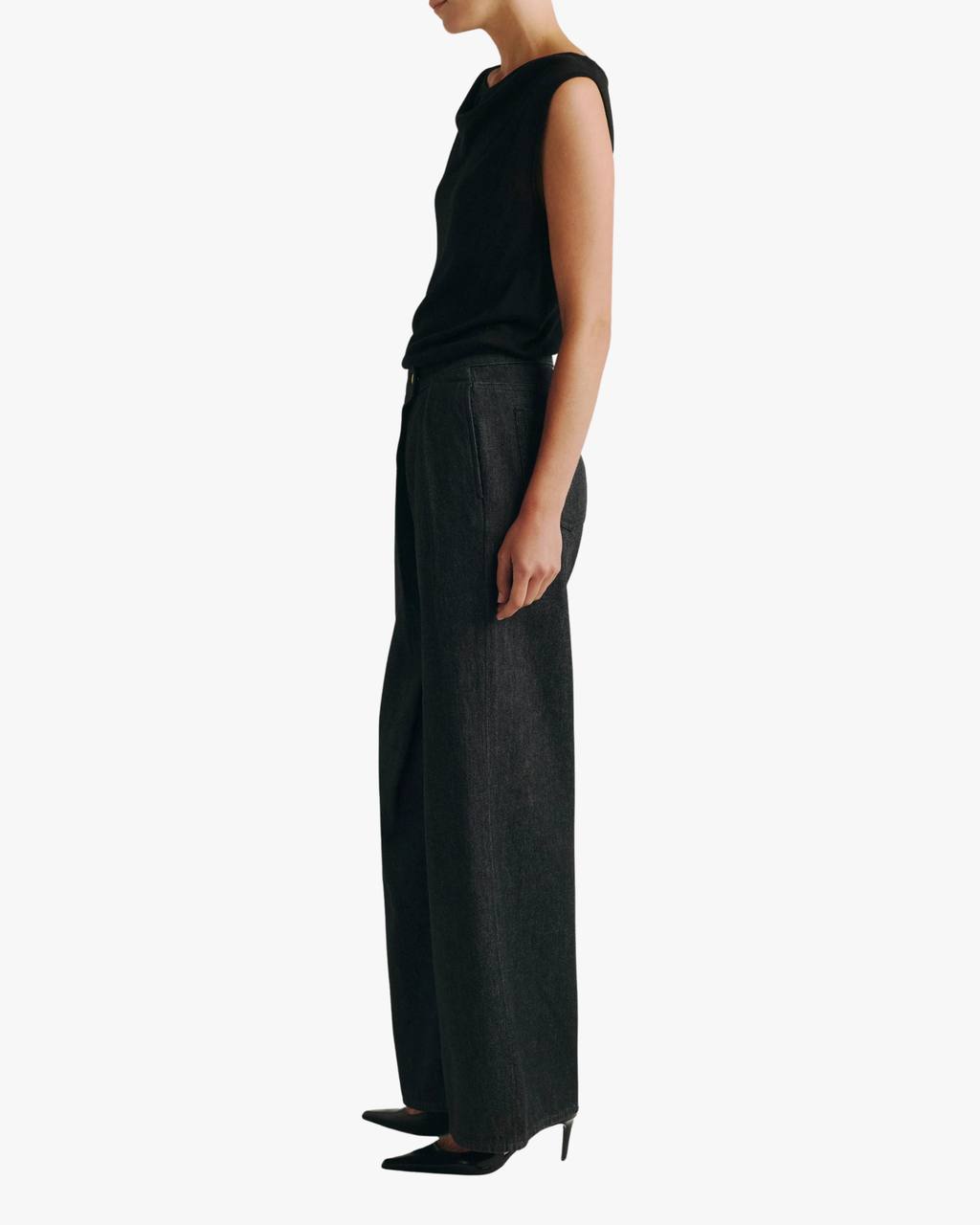 Jeans Draped Wrap Pant High Rise Blue