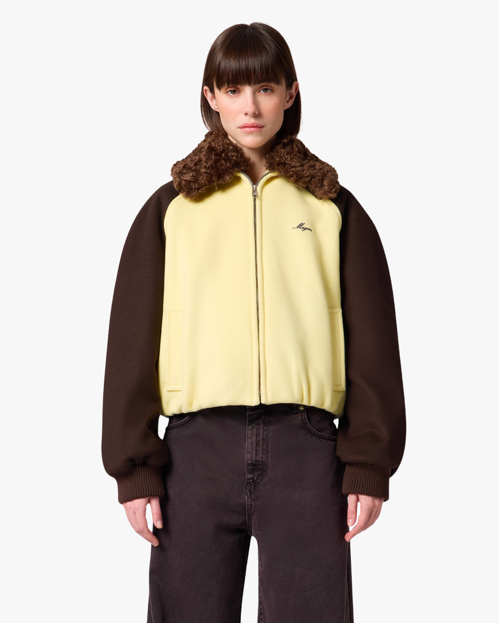Bomber Jacket Wool Blend Yellow And Brown