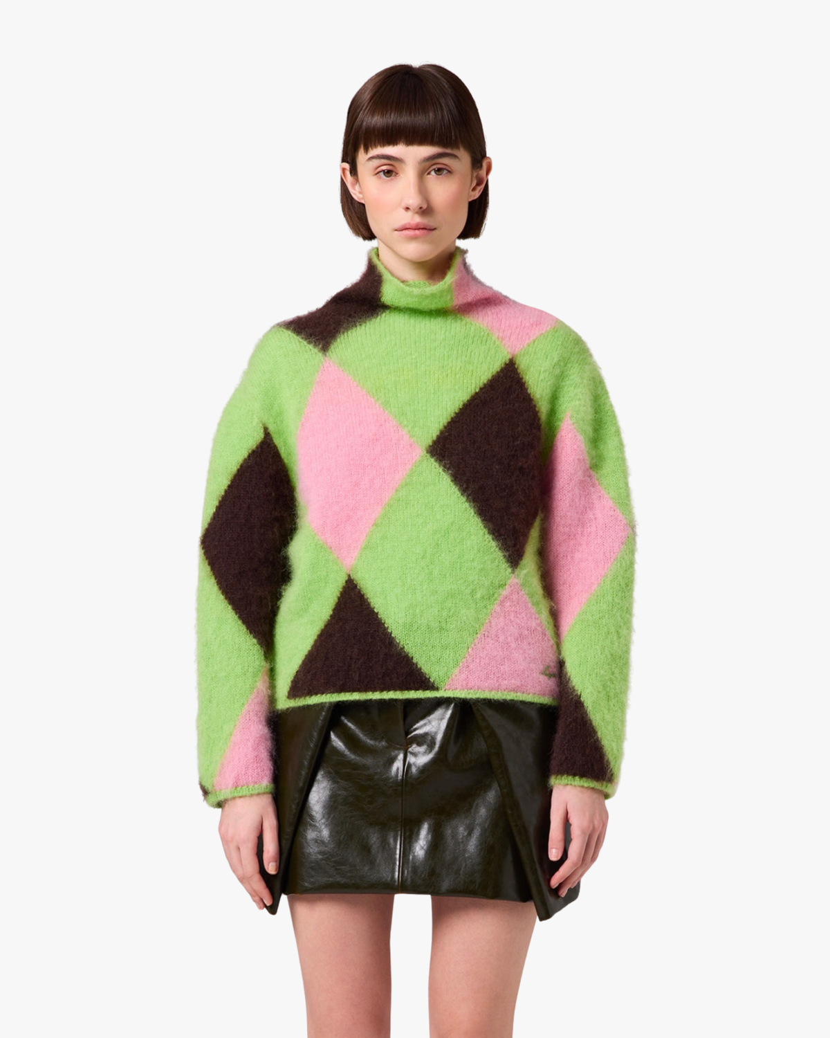 Sweater Mohair Blend With Argyle Pattern Green