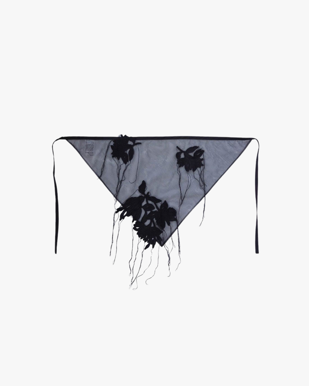 Tulle Frayed Embroidery Scarf Black