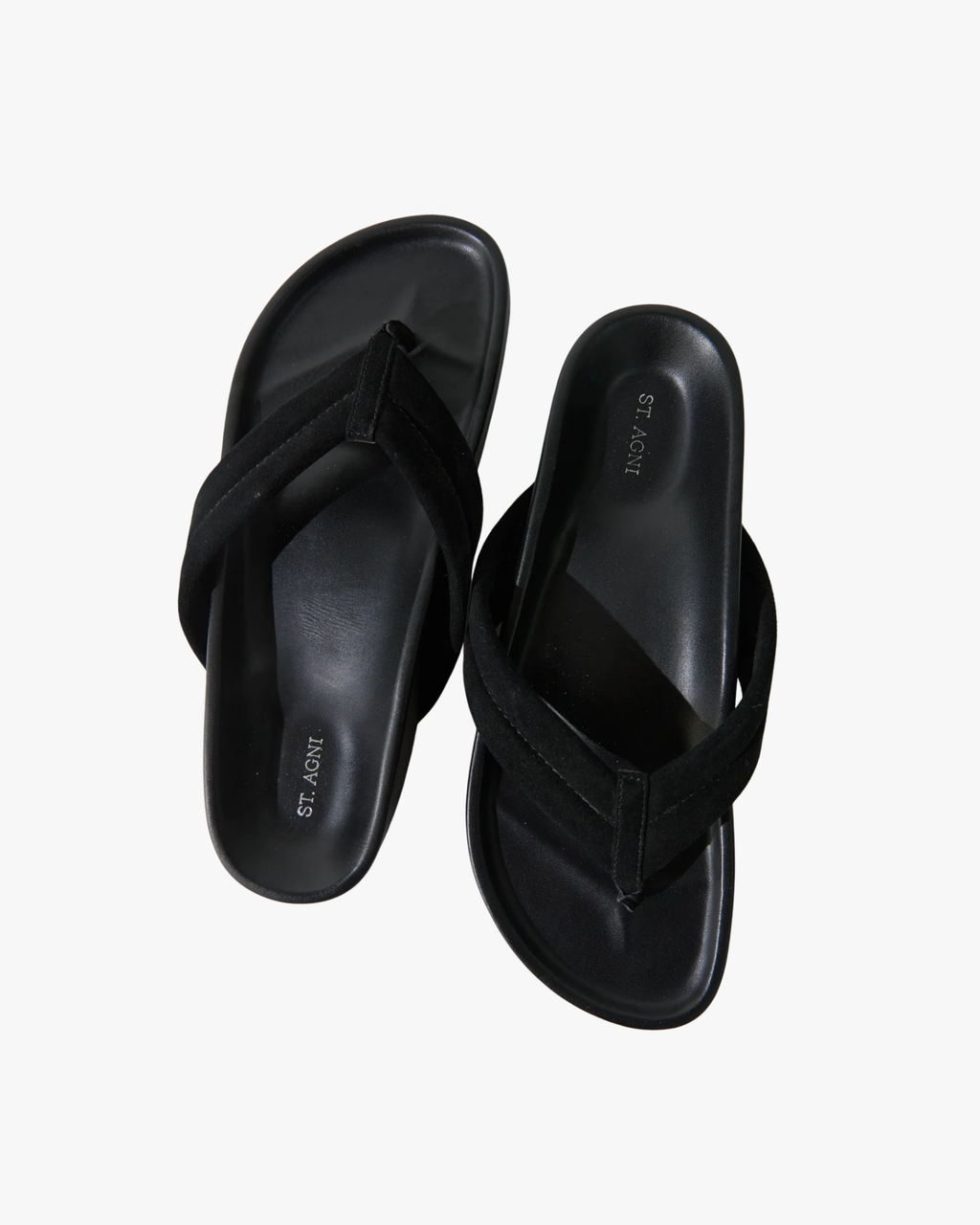 Suede Stitch Detail Thong Slide Black