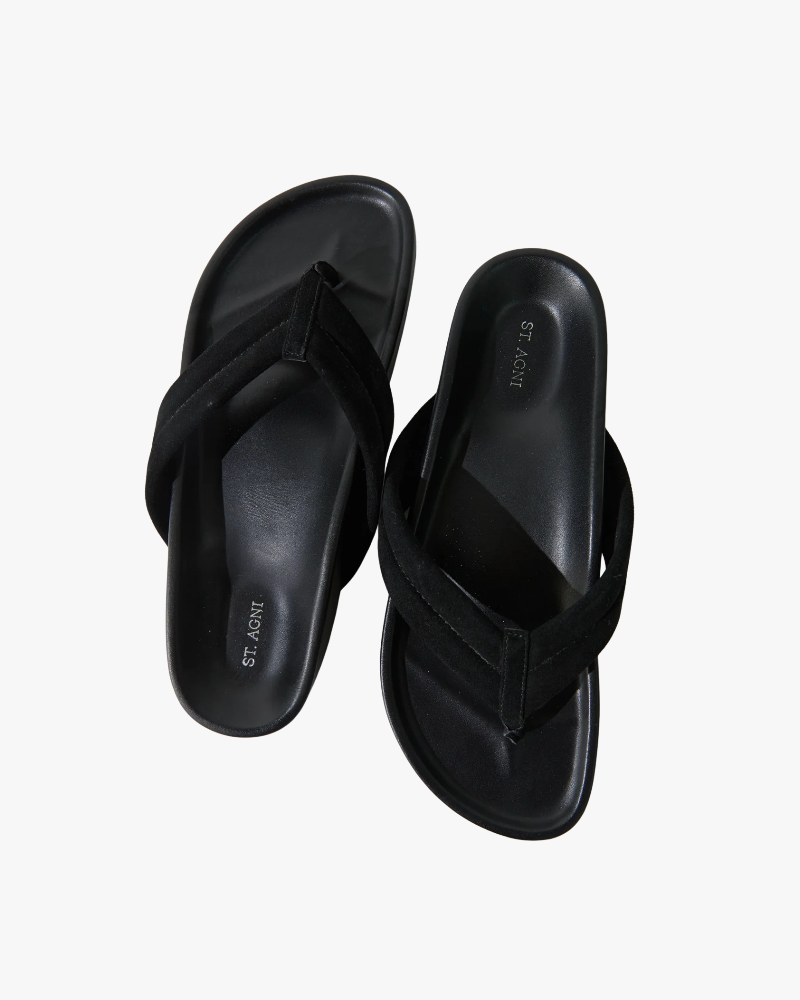 Suede Stitch Detail Thong Slide Black