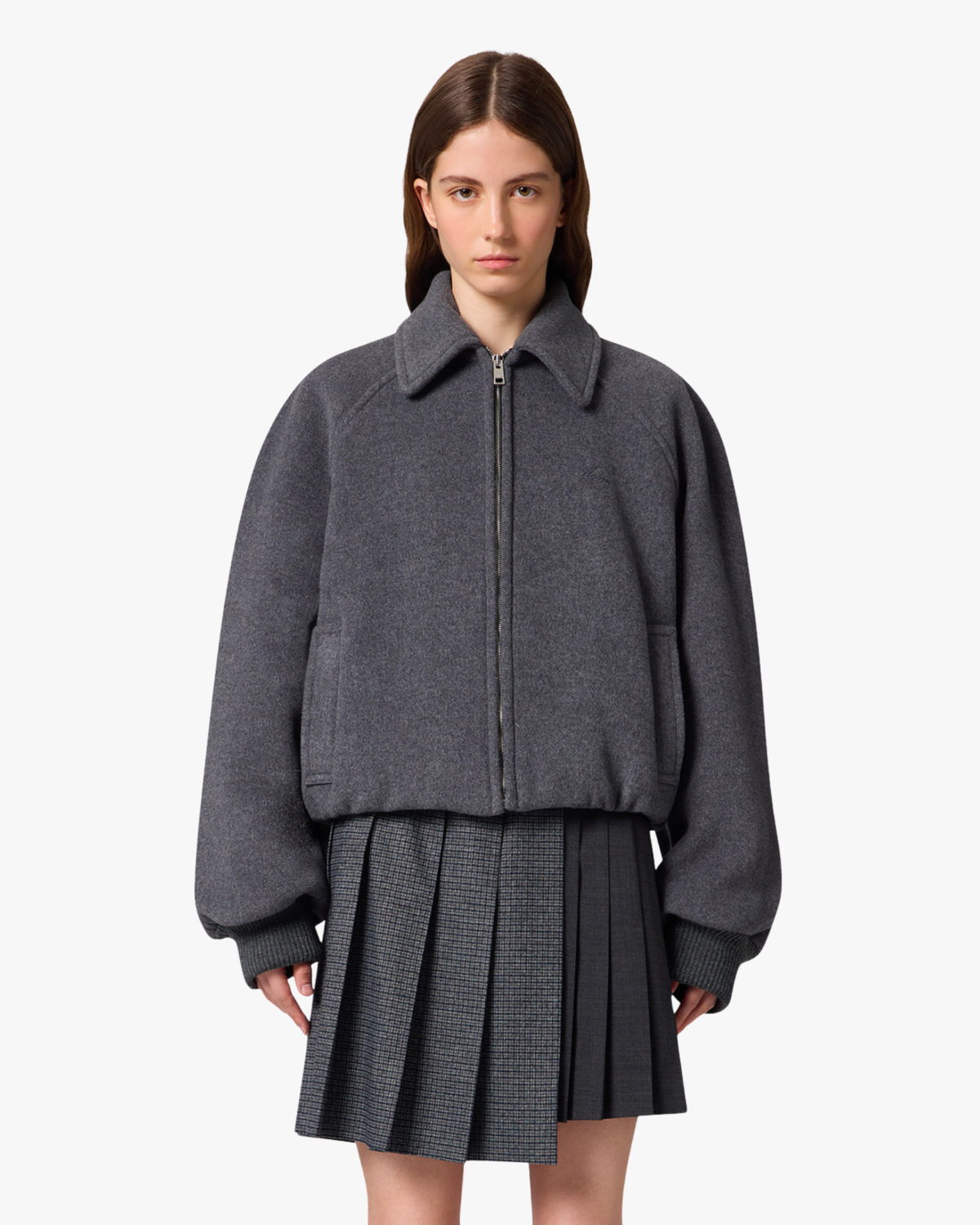 Bomber Jacket Wool Blend Grey