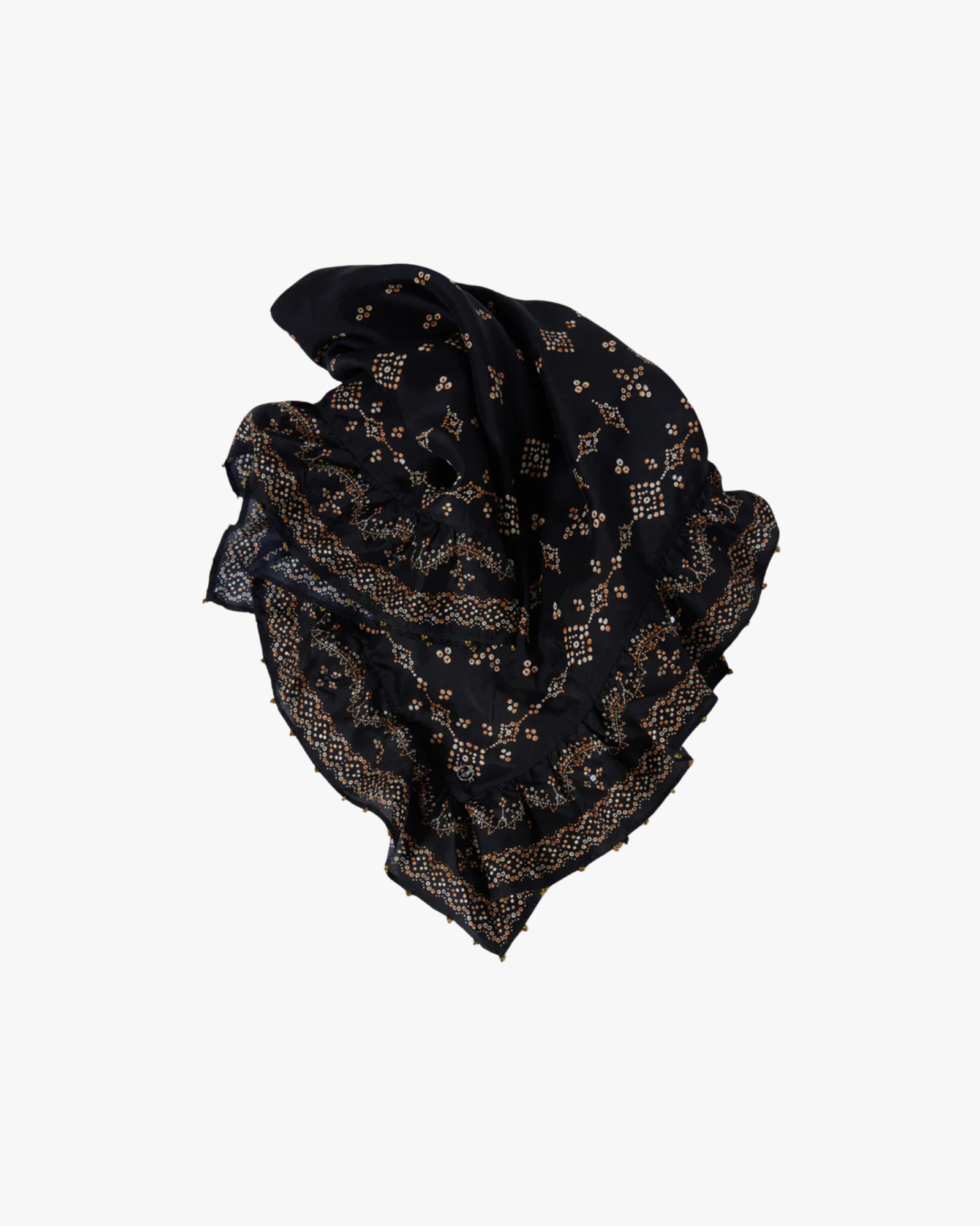 Reena- The All Over Bandhani Print Silk Scarf With Mirror Work Black
