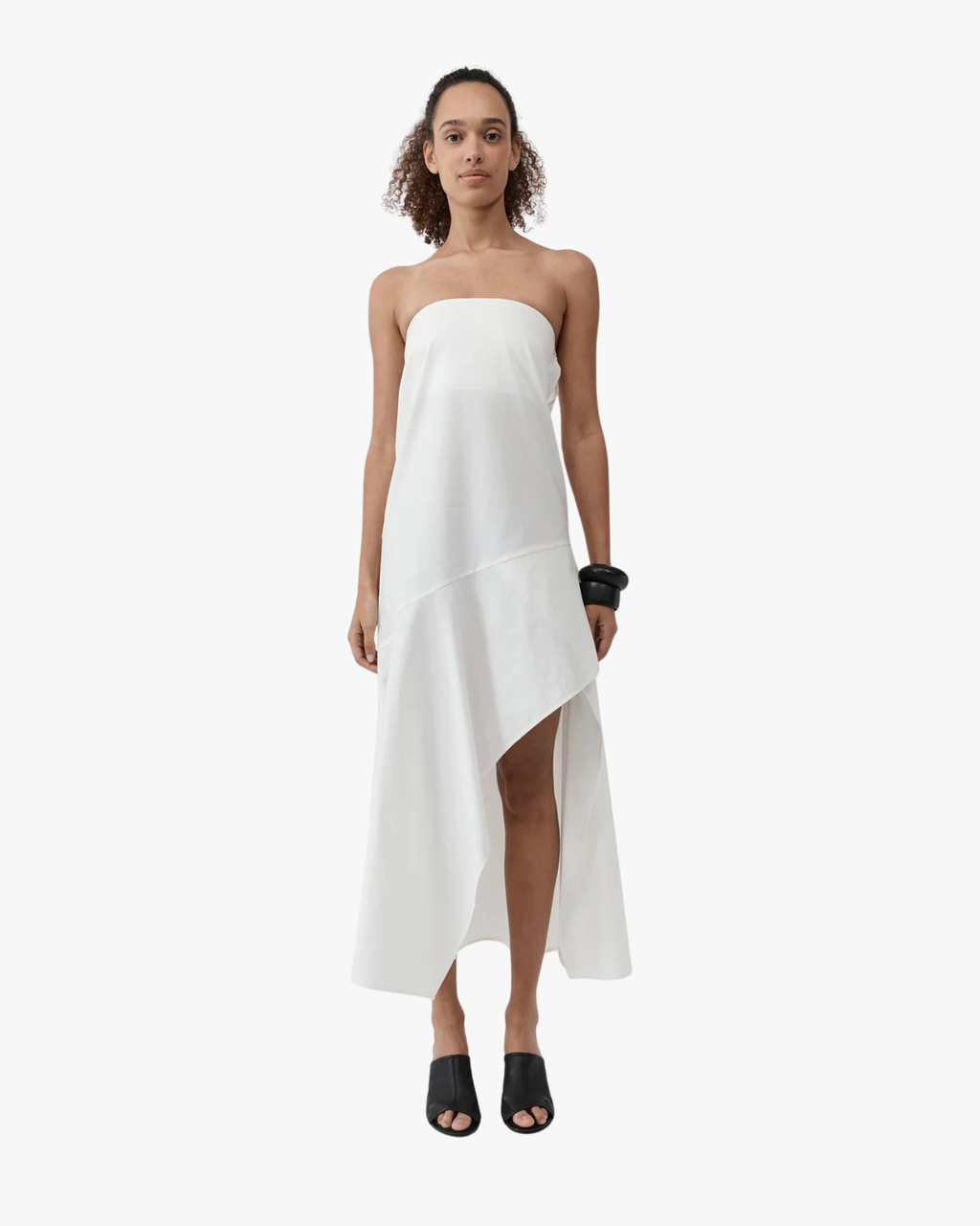Oxford Strapless Asymm Dress White
