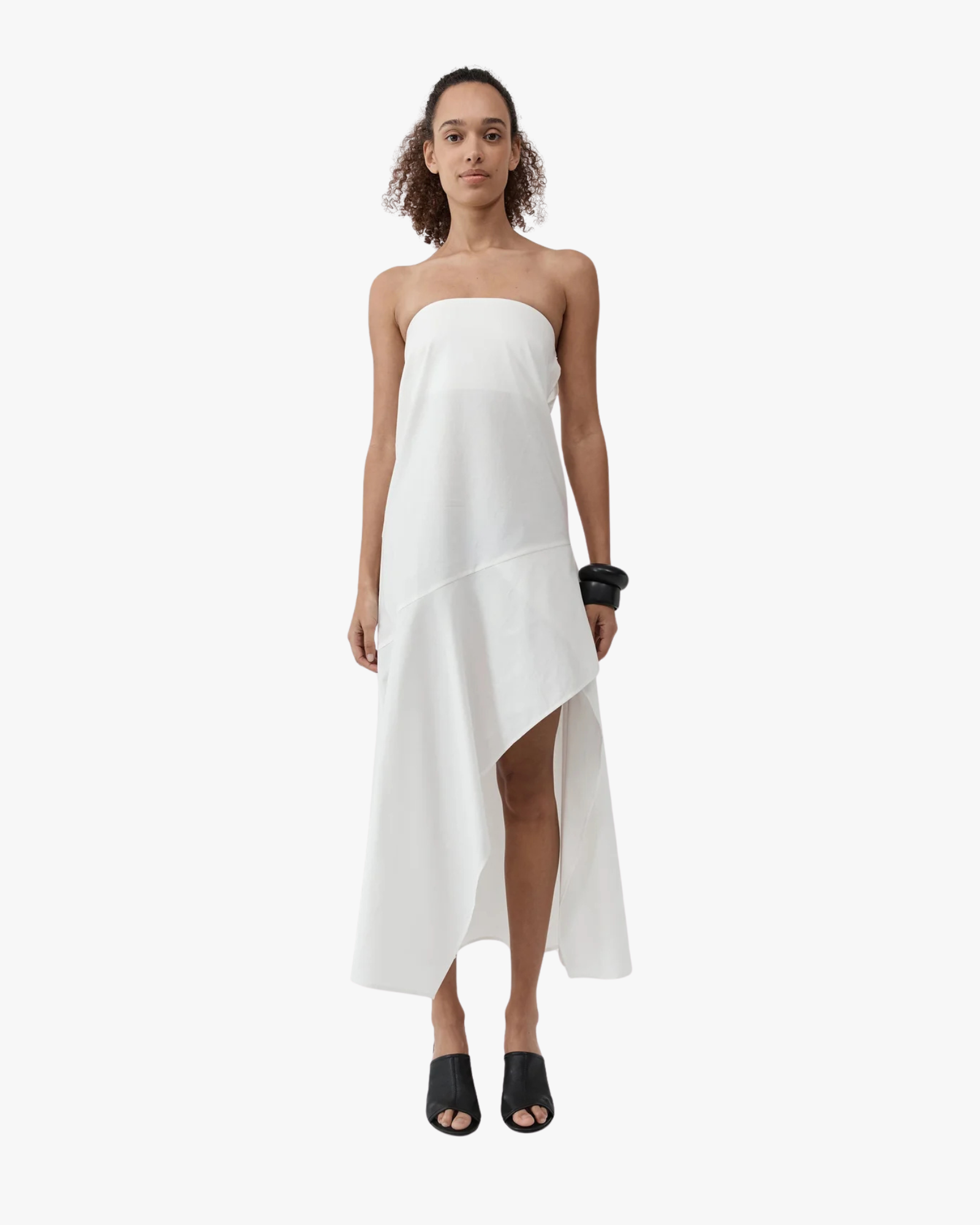 Oxford Strapless Asymm Dress White