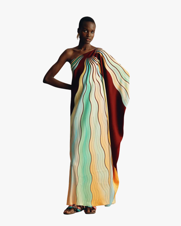 Kallas Maxi One Shoulder Kaftan Dress