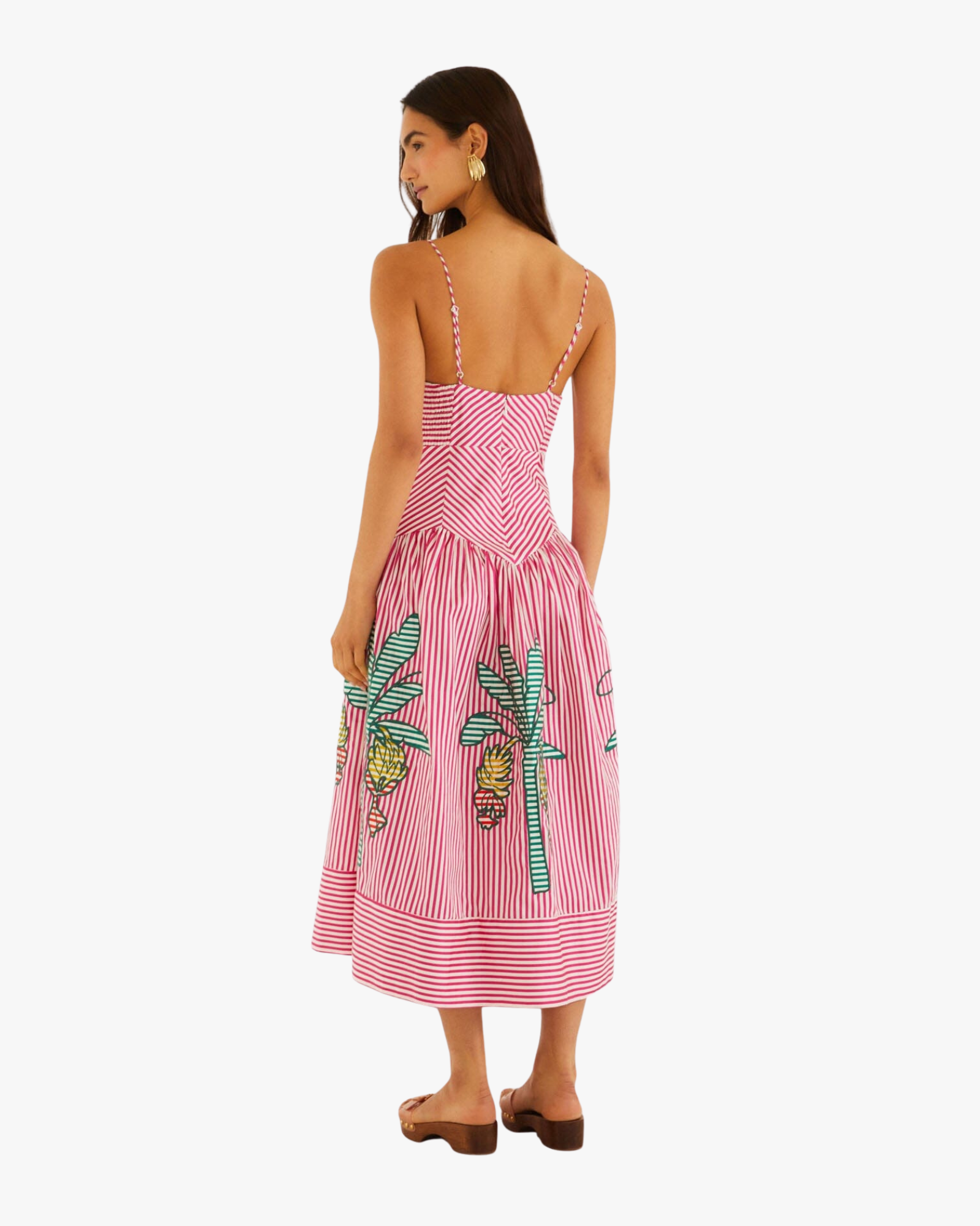 Midi Dress Palm Tree Cutwork Stripes
