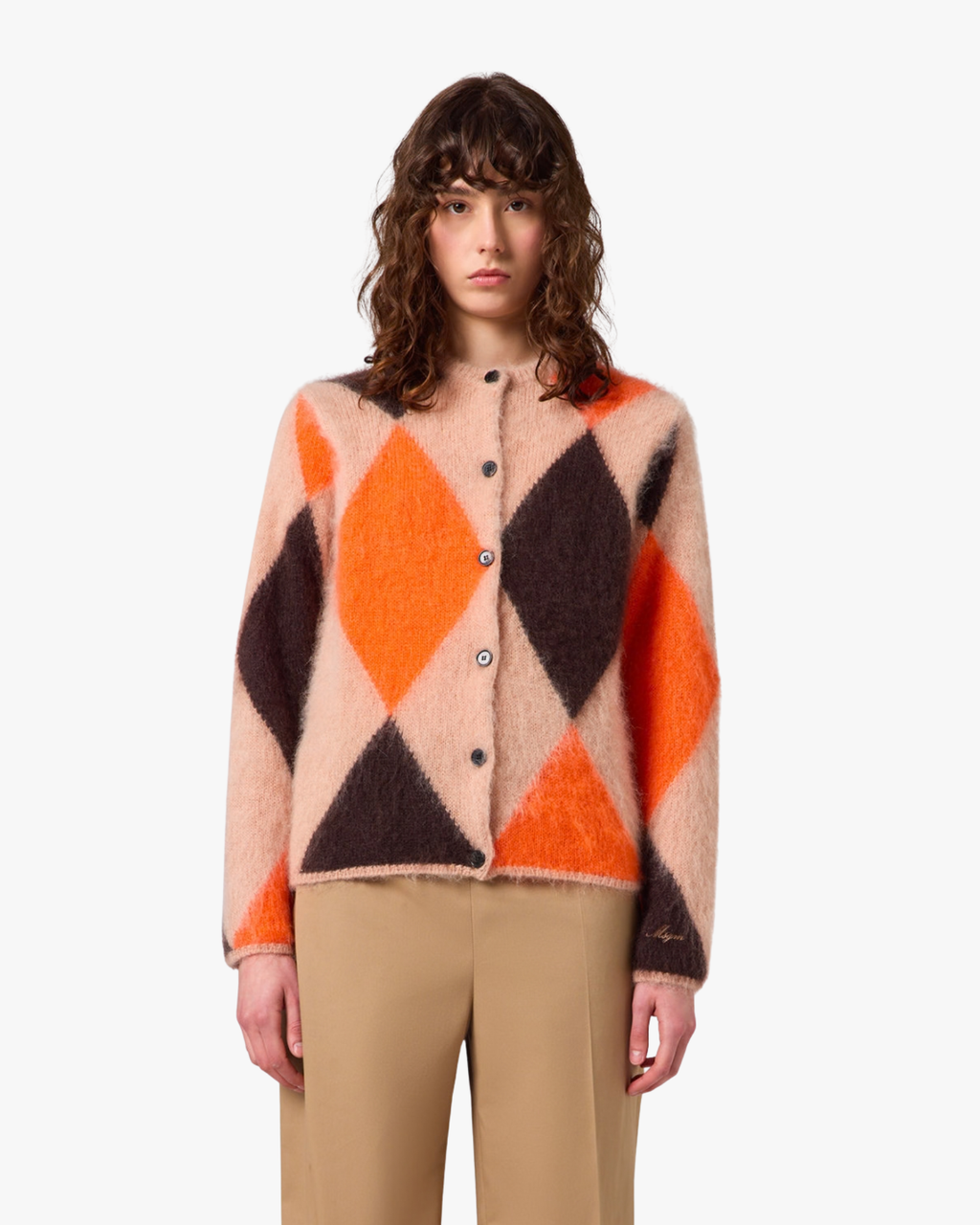 Cardigan Mohair Blend With Argyle Pattern Orange