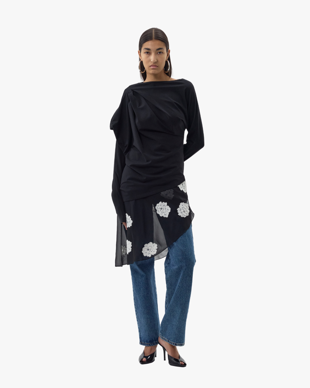 Wrap Skirt Chiffon Crepe Black