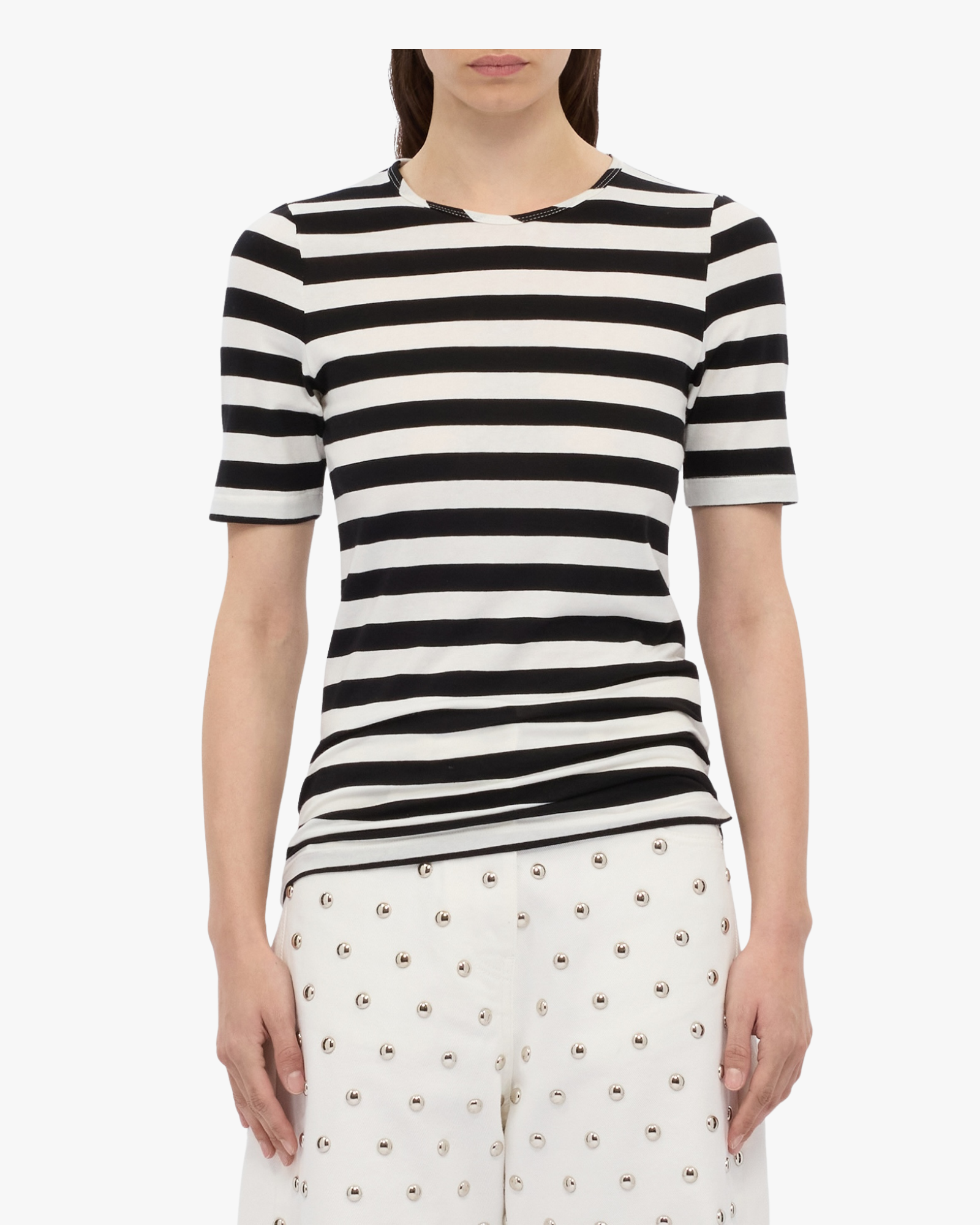 White and black striped cotton jersey T-shirt