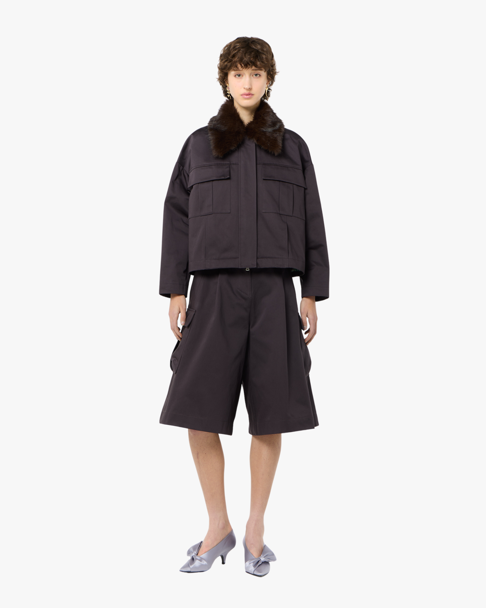 Jacket With Detachable Fur Collar Purple