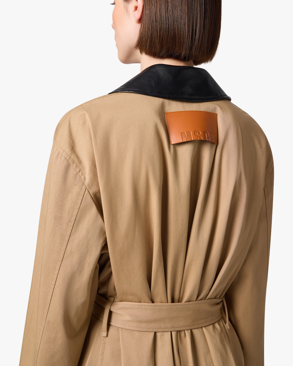 Gabardine Trench Coat With Belt And Faux Leather Camel