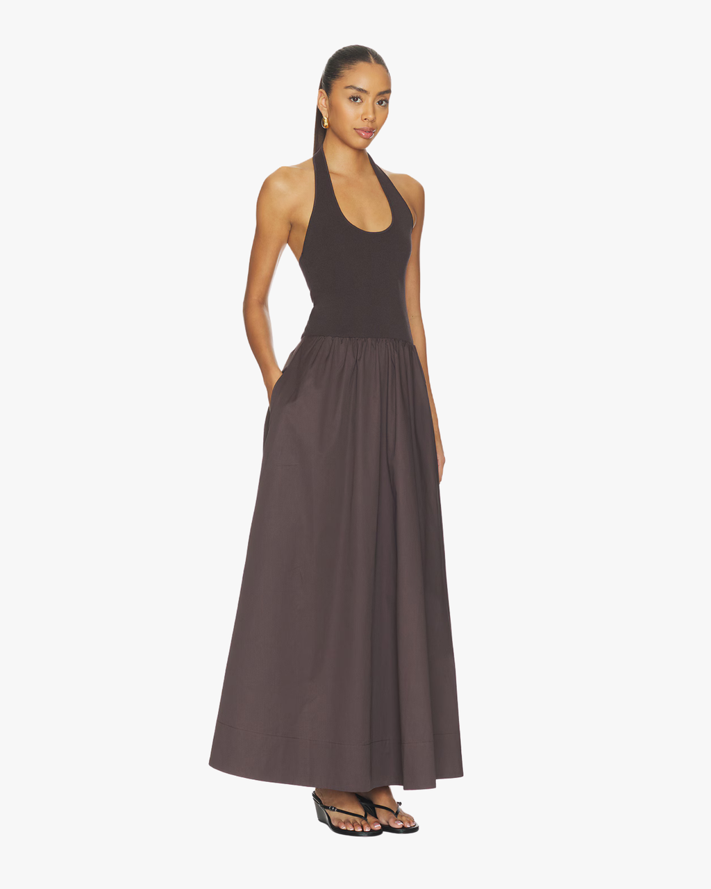 Halter Gathered Dress Chocolate Plum