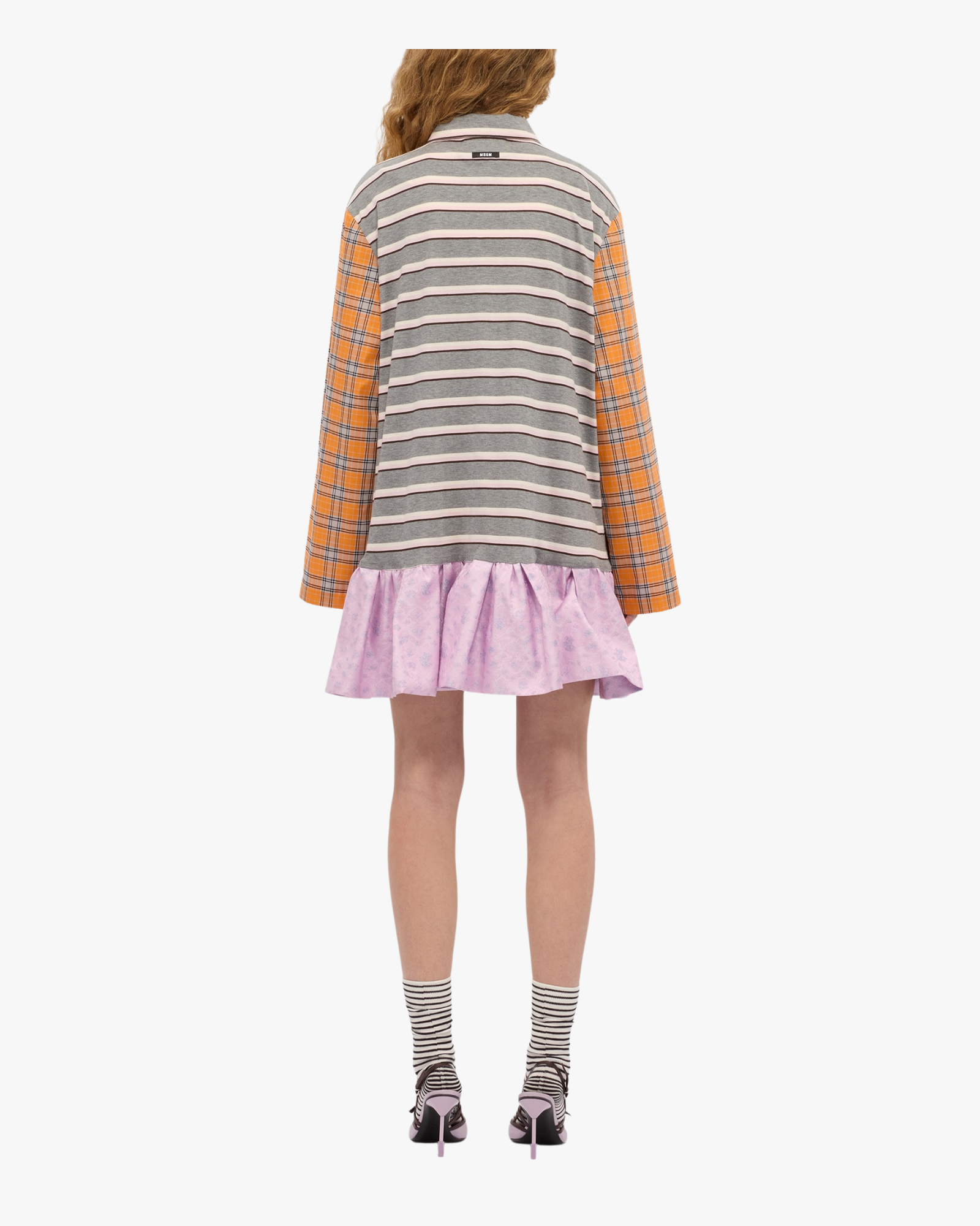 Patchwork jersey mini dress with polo neckline