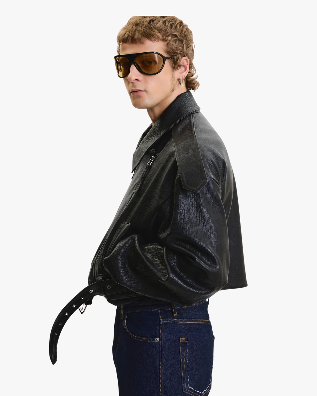 Biker Leather Jacket Vintage Finish Oversized Black