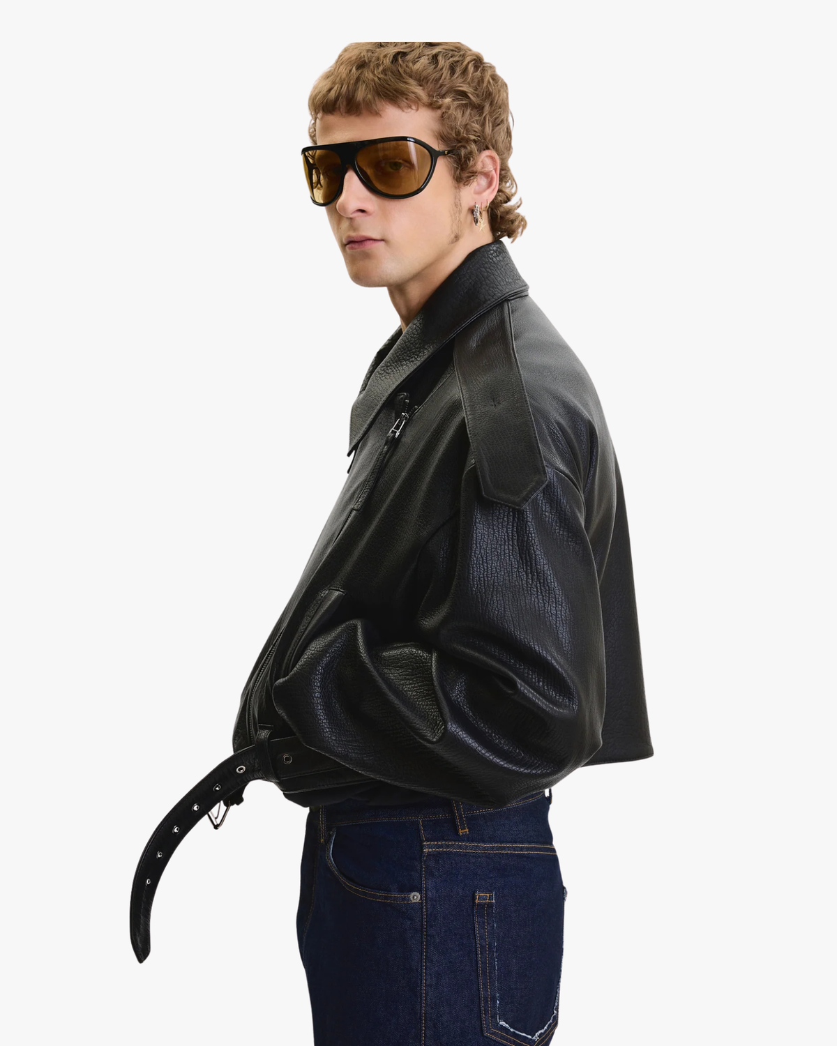 Biker Leather Jacket Vintage Finish Oversized Black