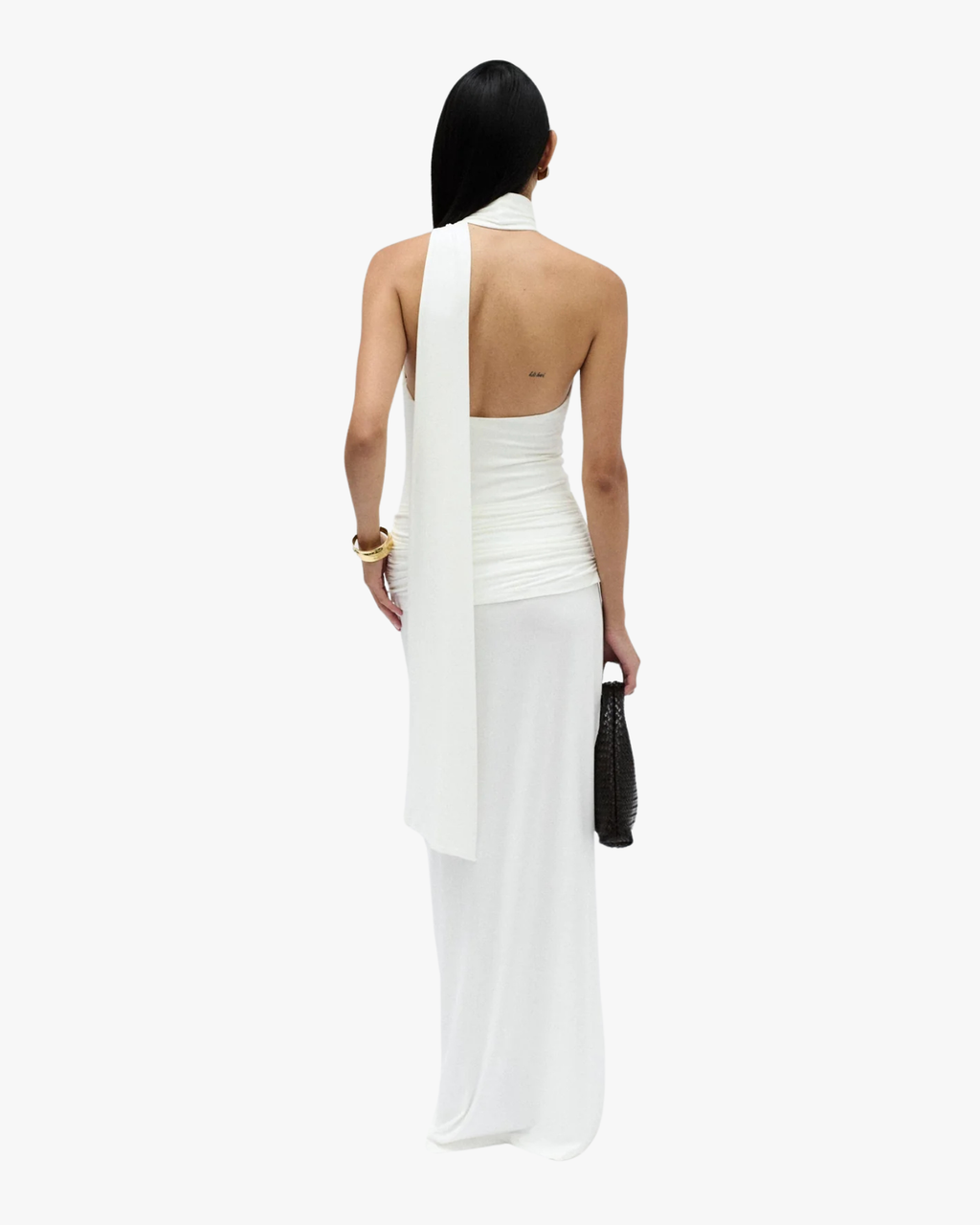 Saudade Maxi Dress With Draping Around The Waist White
