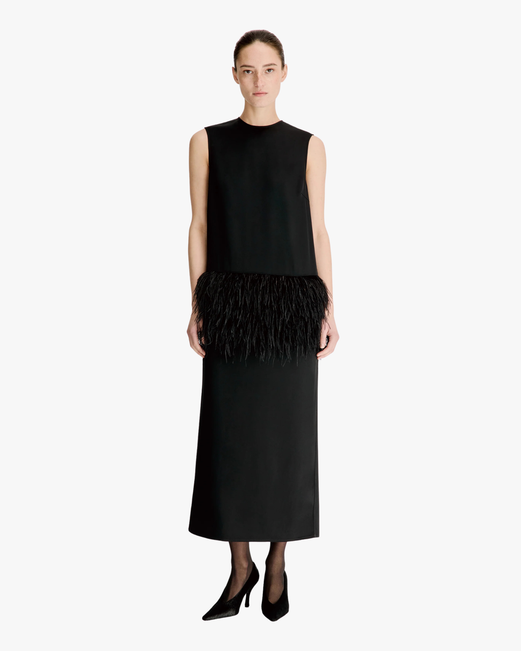 Maxi Dress Sonia With Feathers Black