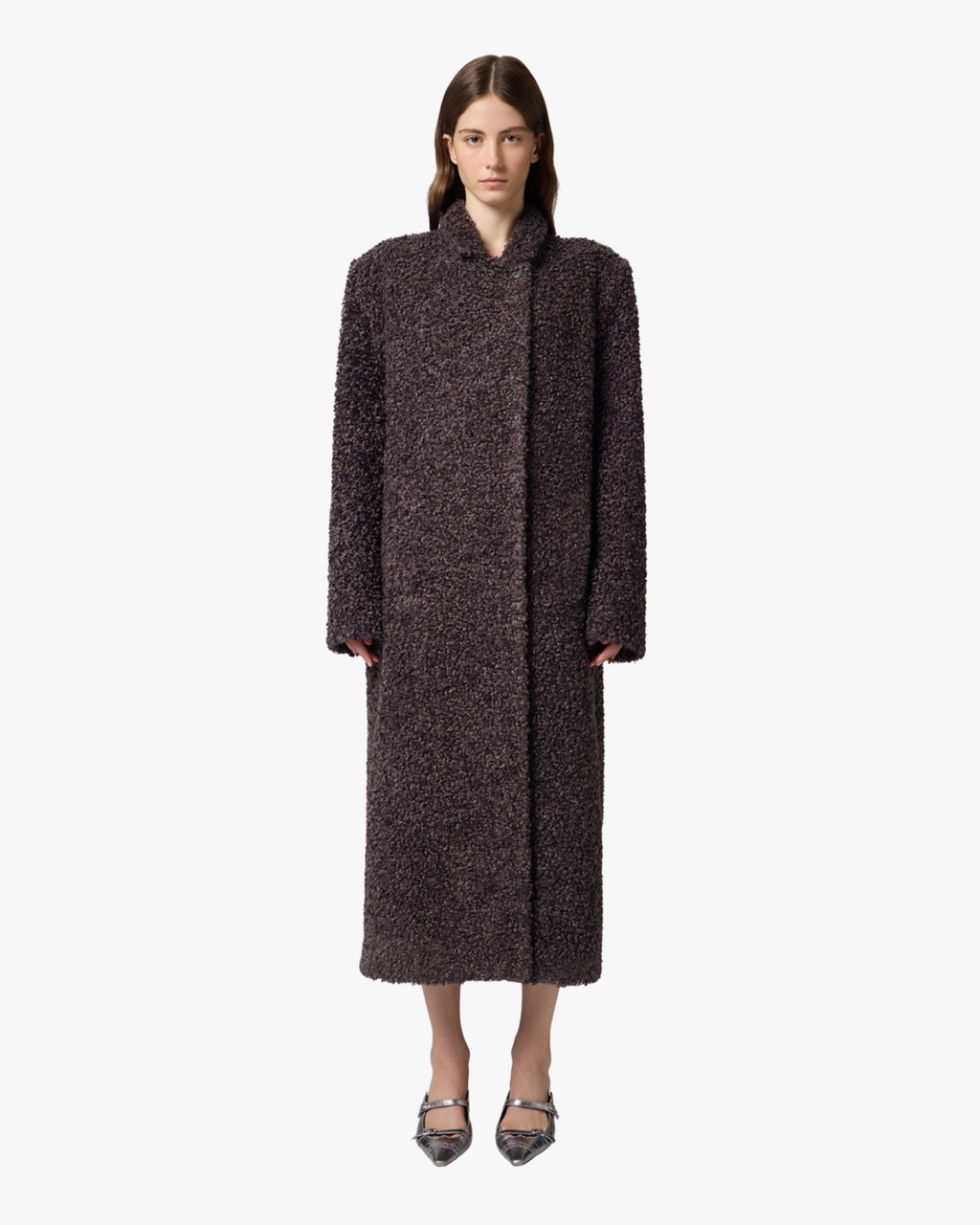 Coat Faux Shearling With Scarf Grey