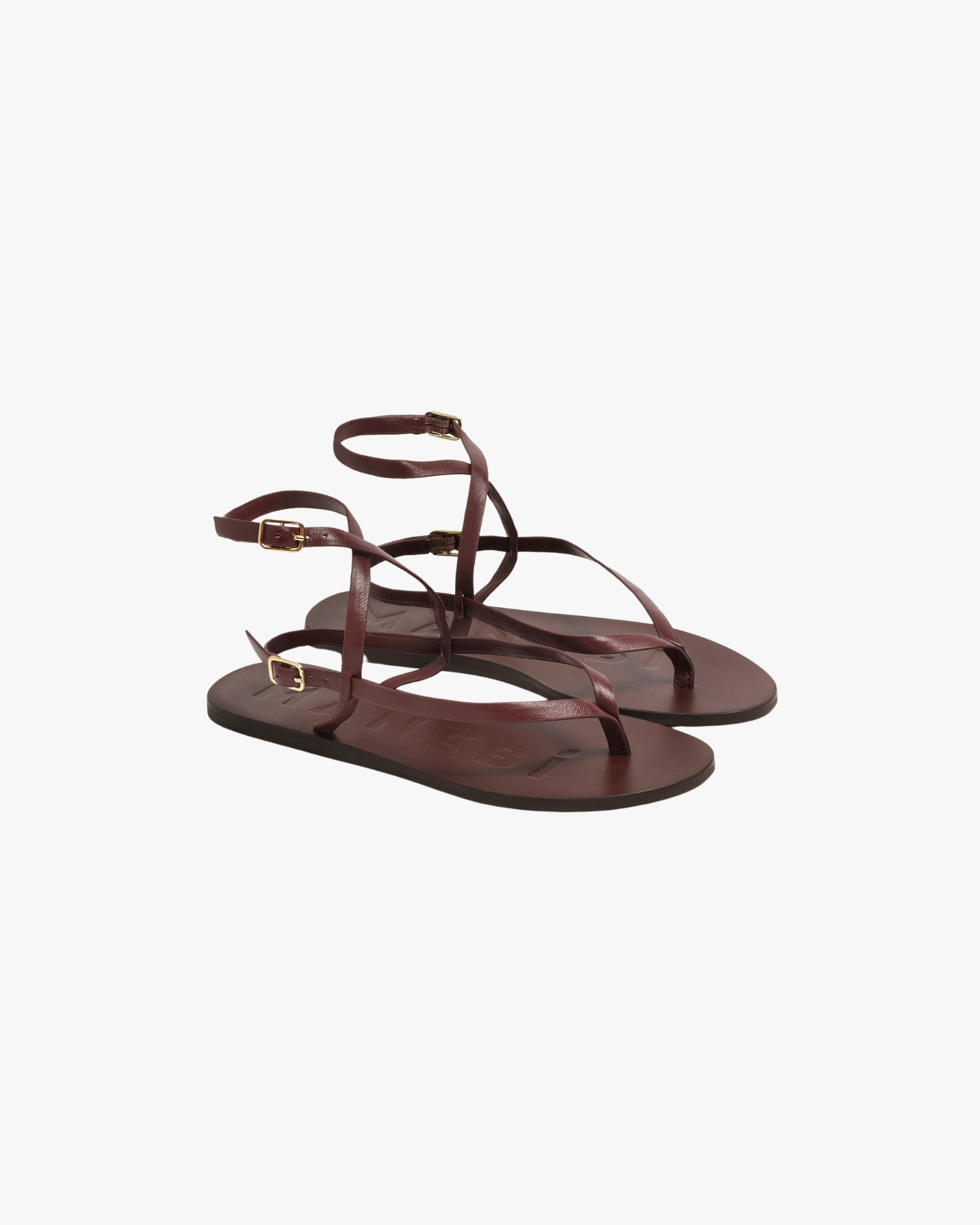 Leather Sandals Crossover Burgundy