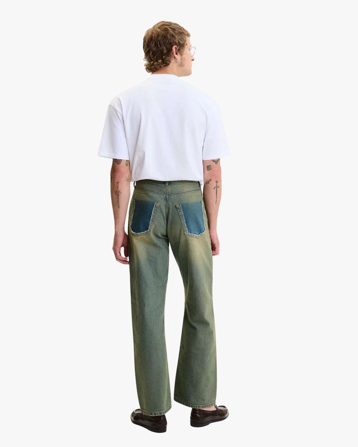 Loose Fit Denim Pants Faded Green