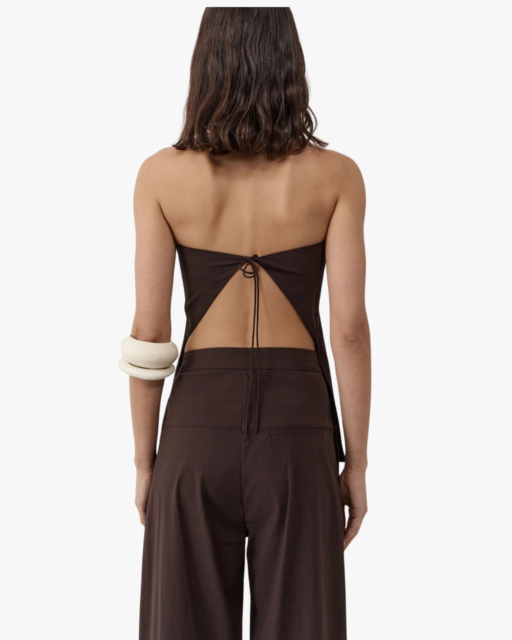 Strapless Rouleau Tie Top Bark