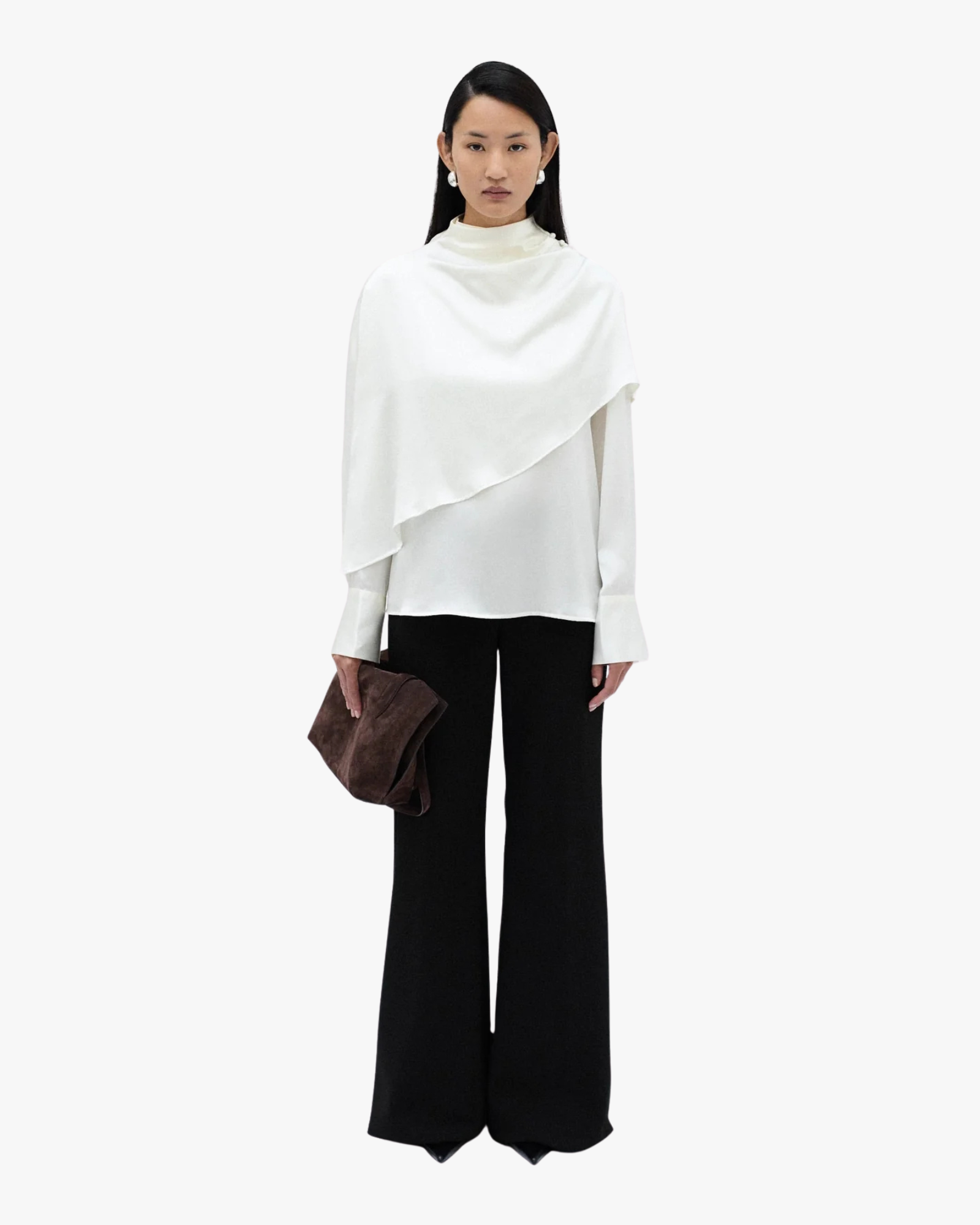 Isis Silky Cape Blouse With Loose Silhouette White