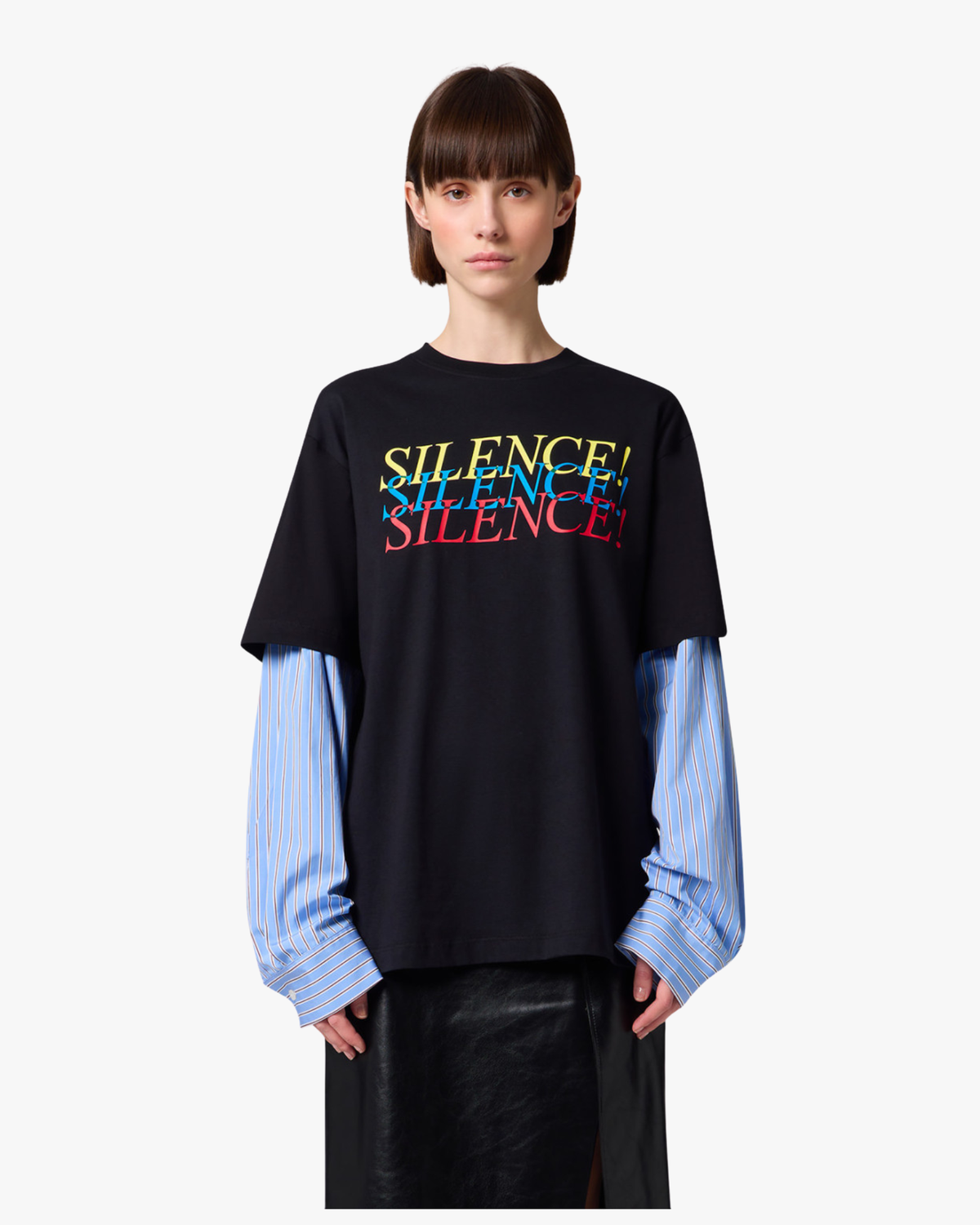 Layered Jersey And Poplin T-shirt Black