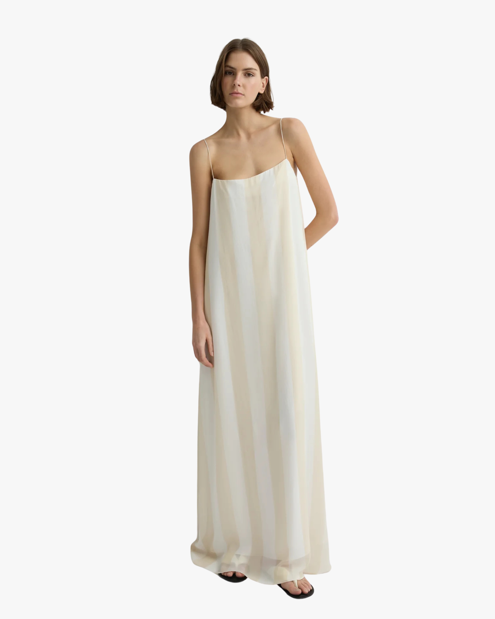 Capri Silk Chiffon Cami Dress Ecru Stripe