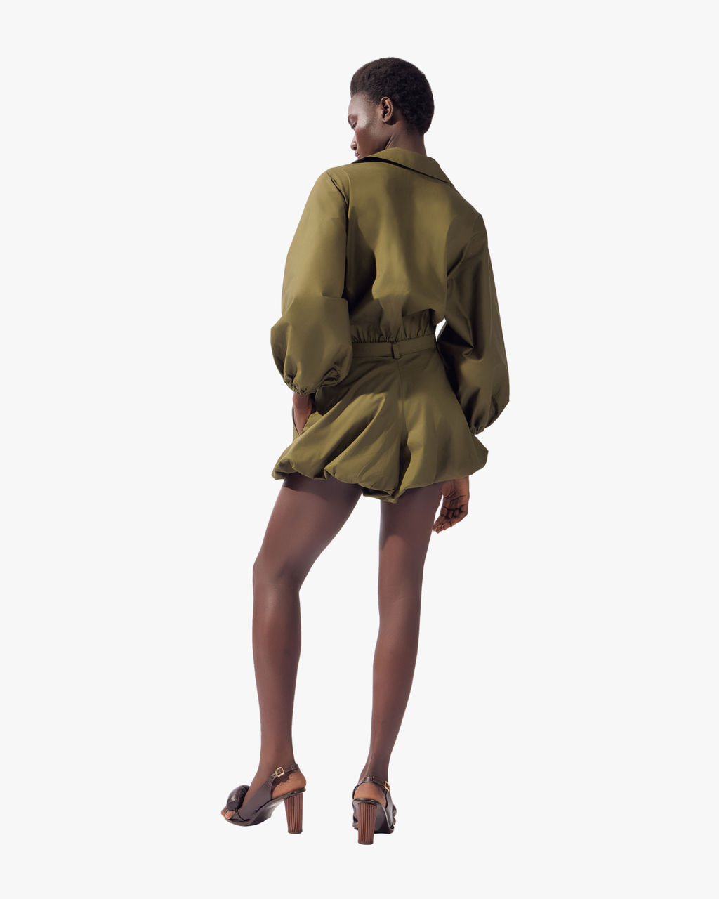 Solid Deep V-Neck Playsuit Green