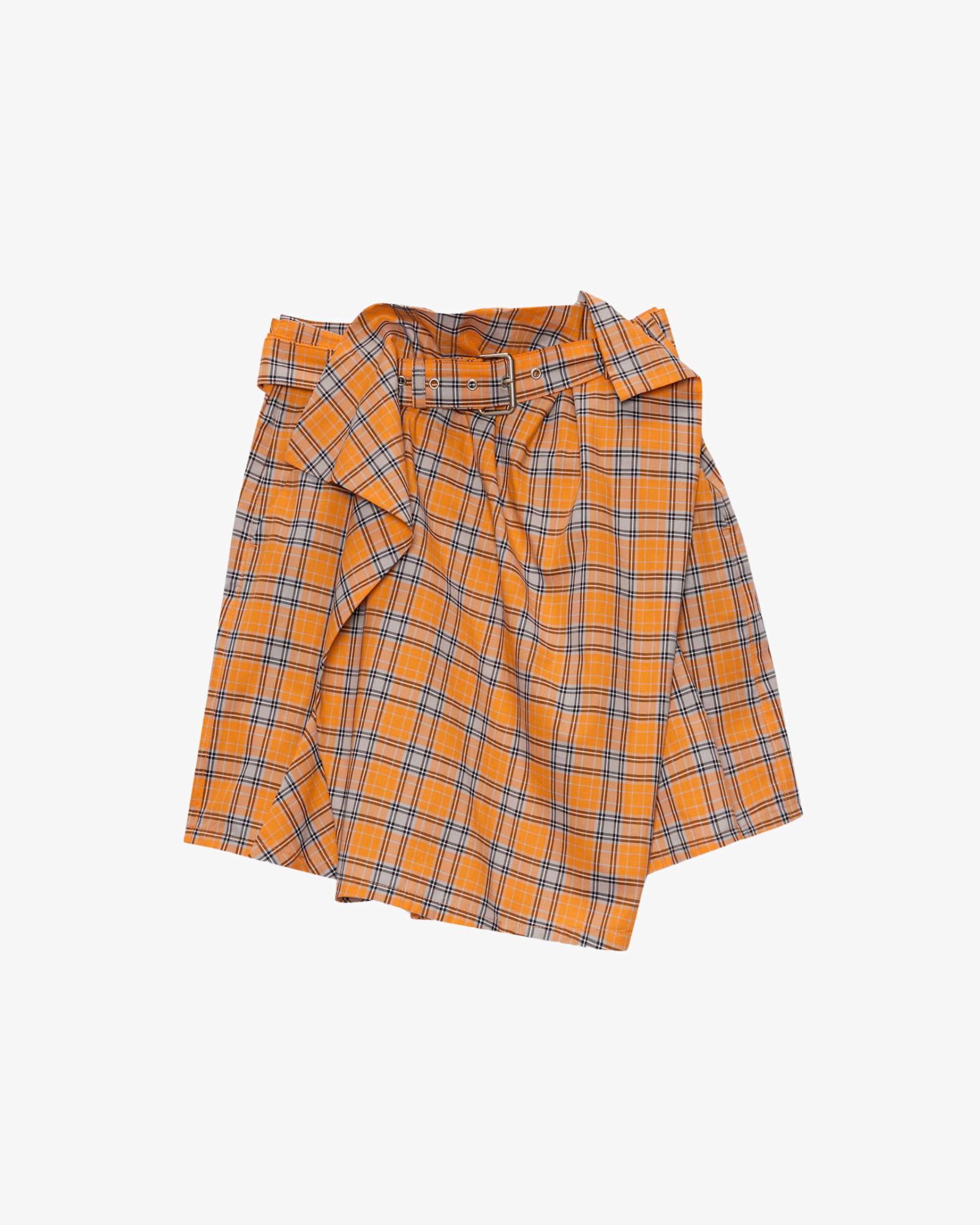 Orange check cotton mini skirt with belt