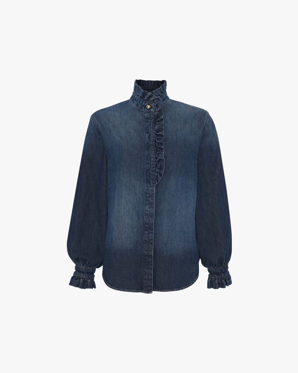 Ruffled Denim Shirt Fall Blues Aura