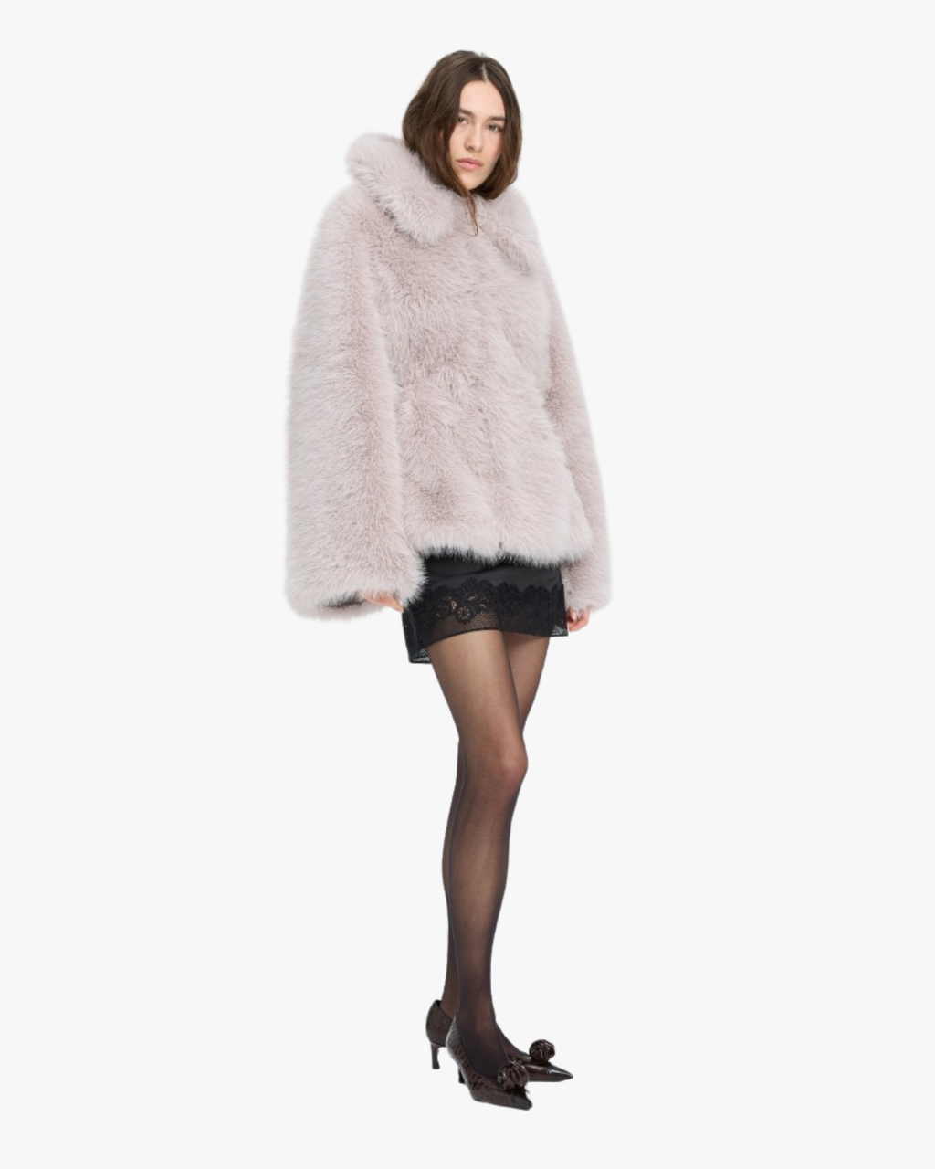 Flared Faux Fur Jacket Light Grey
